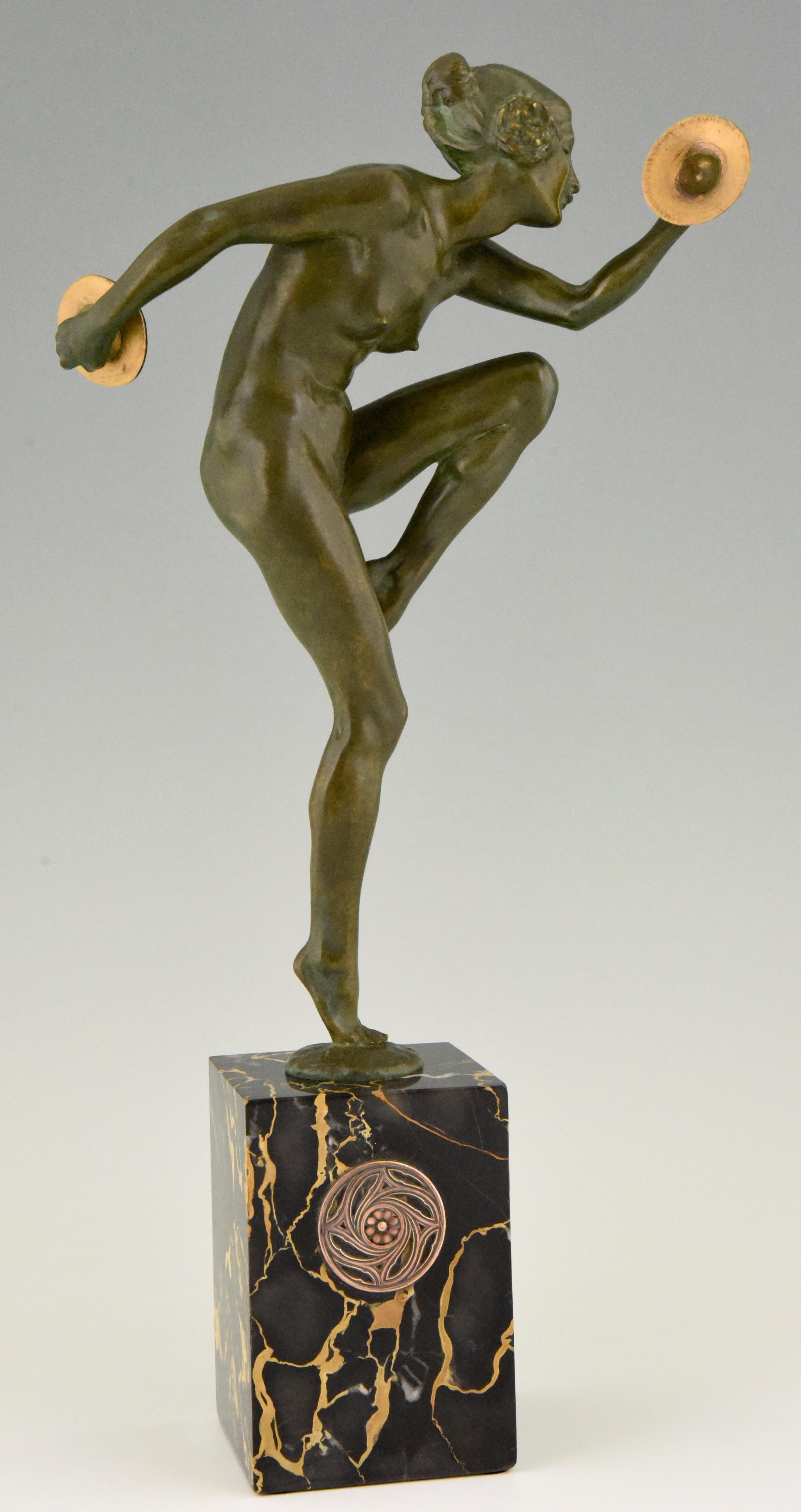 Art Deco Bronze Sculpture Nude Cymbal Dancer Lucien Alliot, France, 1925 3