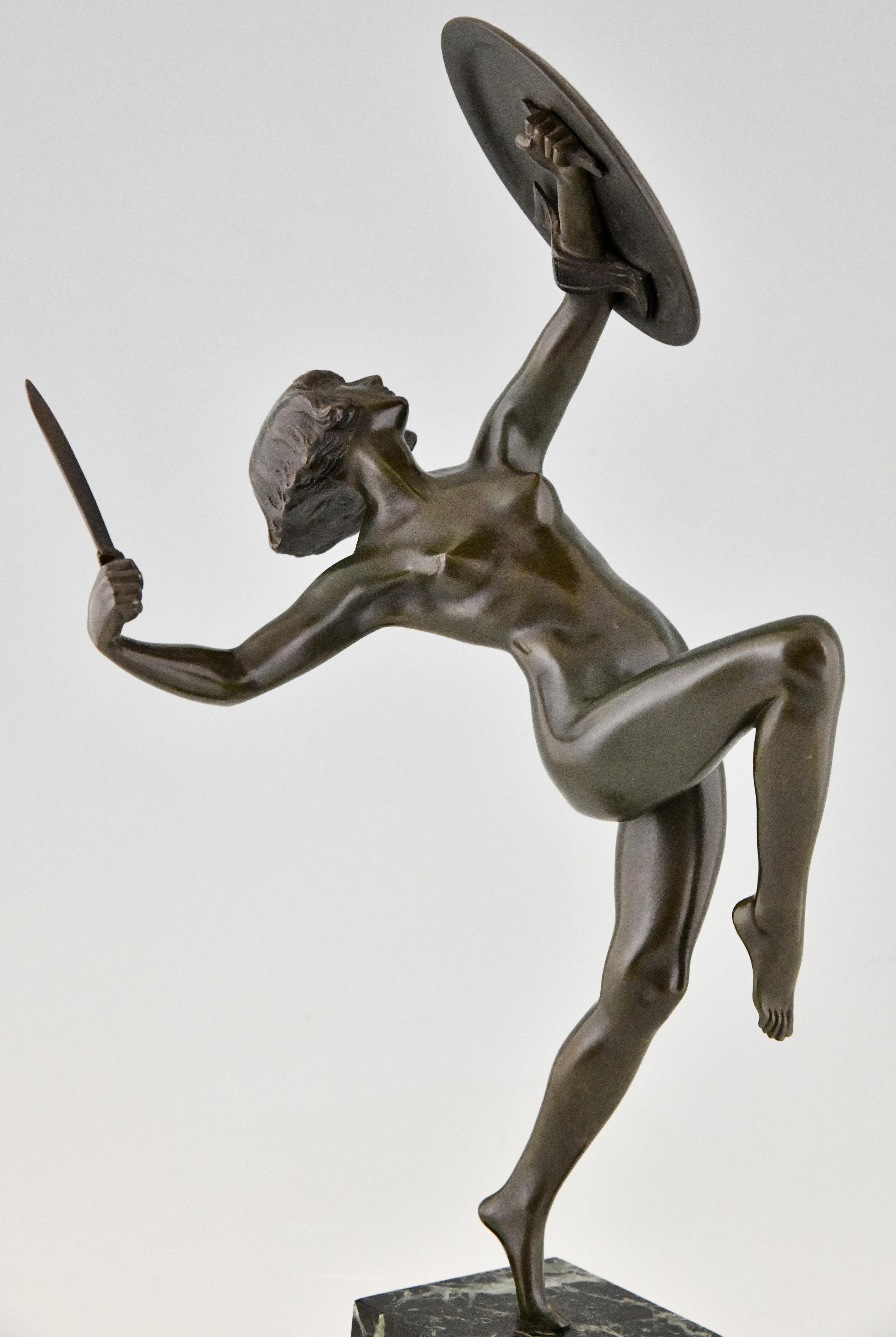 Art Deco Bronze Sculpture Nude Dagger Dancer by Pierre Le Faguays France, 1930 For Sale 3