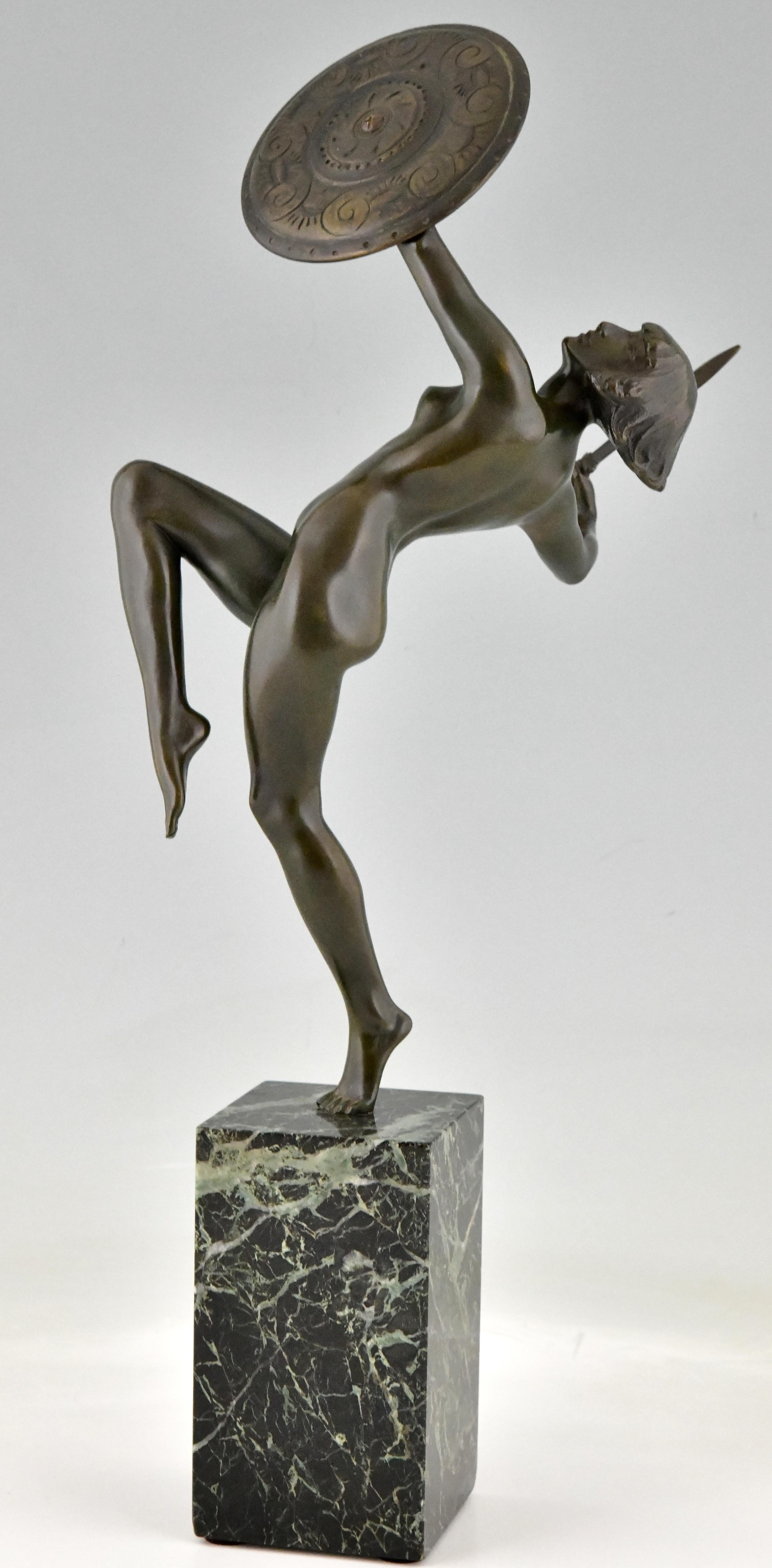Patinated Art Deco Bronze Sculpture Nude Dagger Dancer by Pierre Le Faguays France, 1930 For Sale