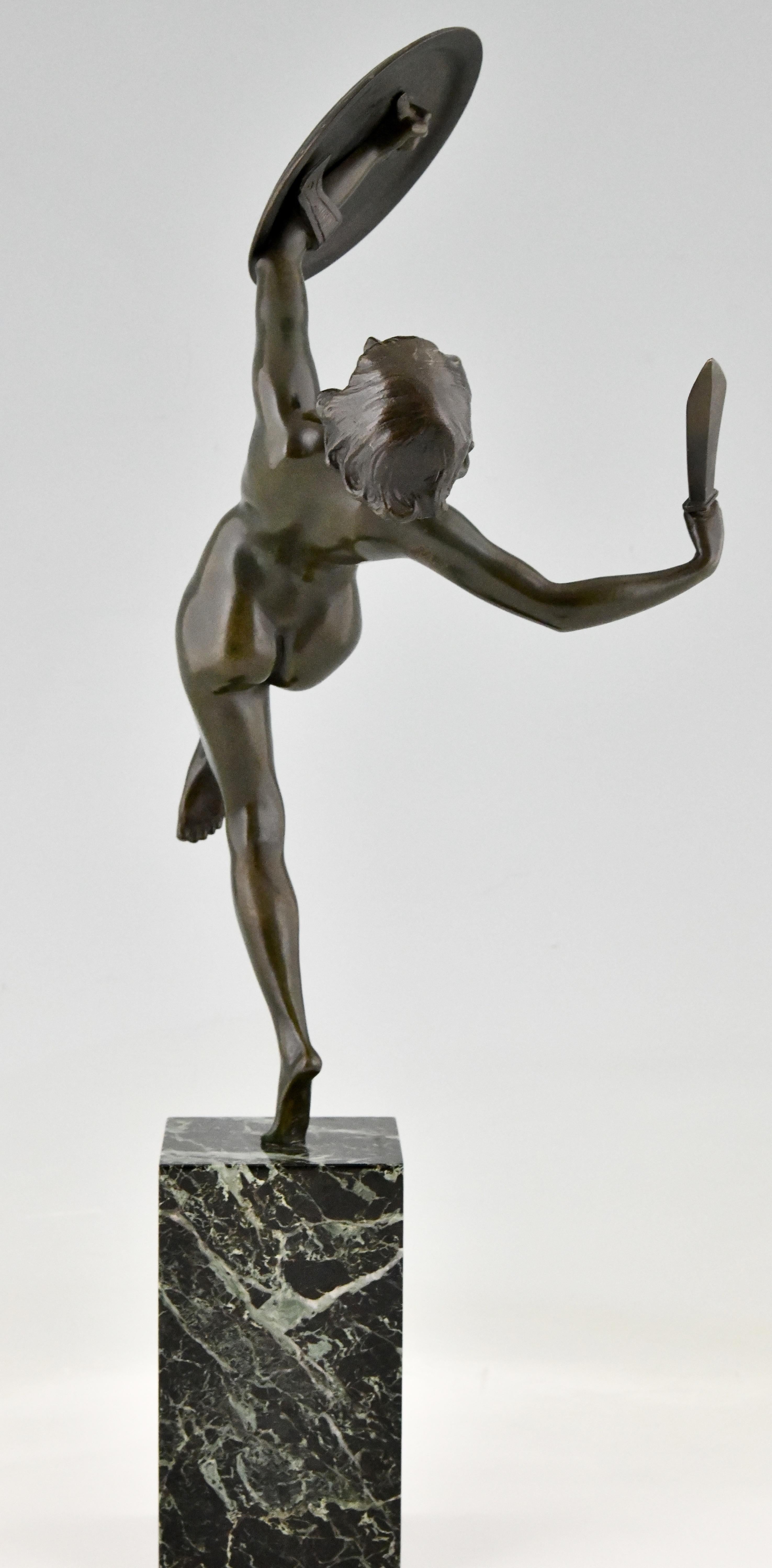 Mid-20th Century Art Deco Bronze Sculpture Nude Dagger Dancer by Pierre Le Faguays France, 1930 For Sale