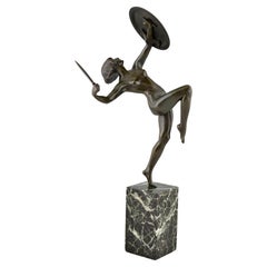 Vintage Art Deco Bronze Sculpture Nude Dagger Dancer by Pierre Le Faguays France, 1930