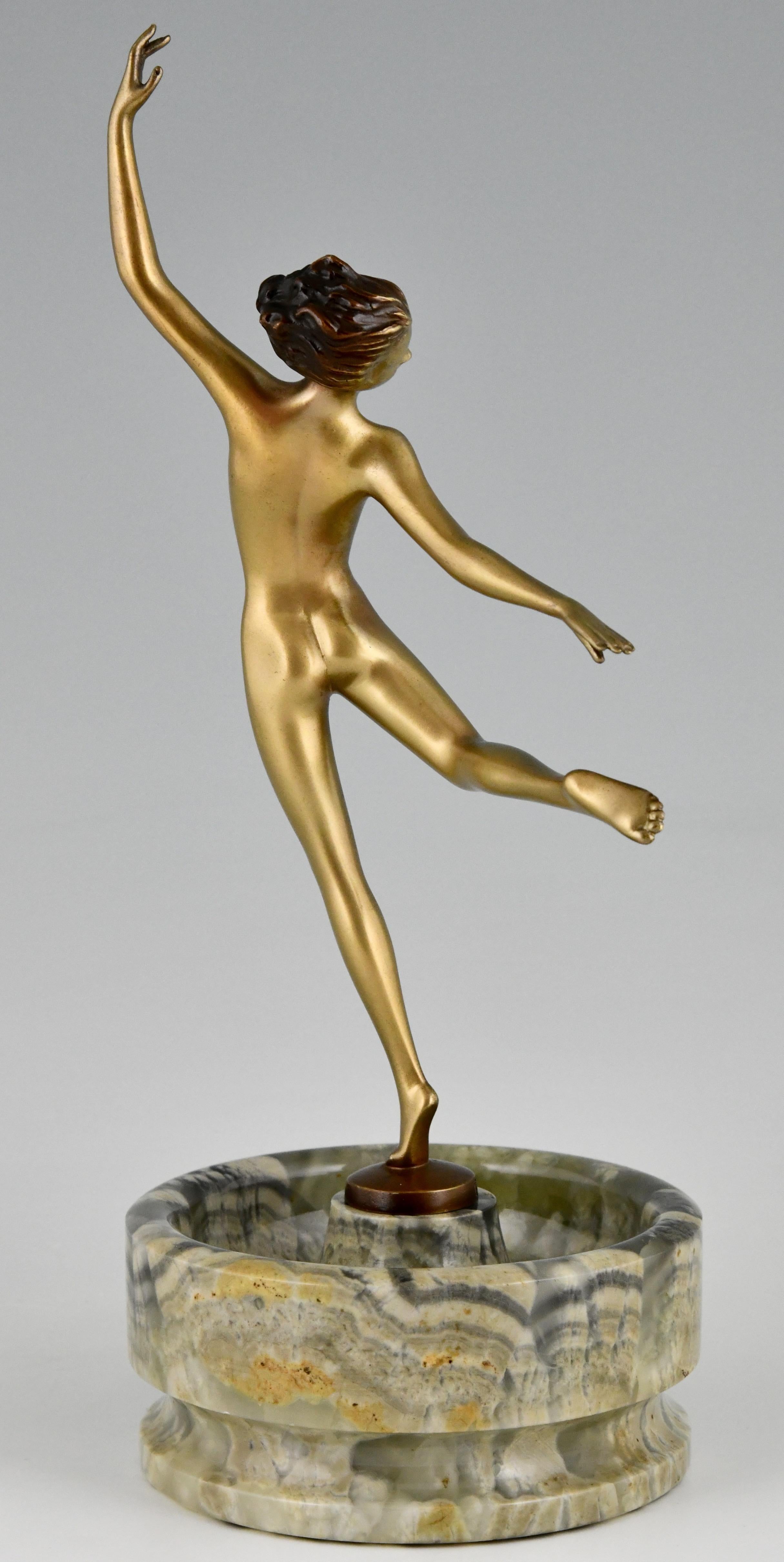 Art Deco Bronze Sculpture Nude Dancer on Marble Tray Joseph Lorenzl, 1925 1