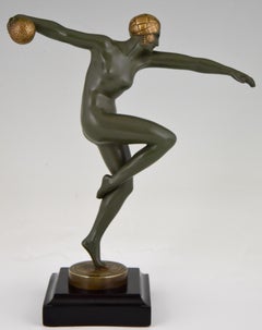 Art Deco Bronze Sculpture Nude Dancer Maurice Guiraud-Rivière France 1920
