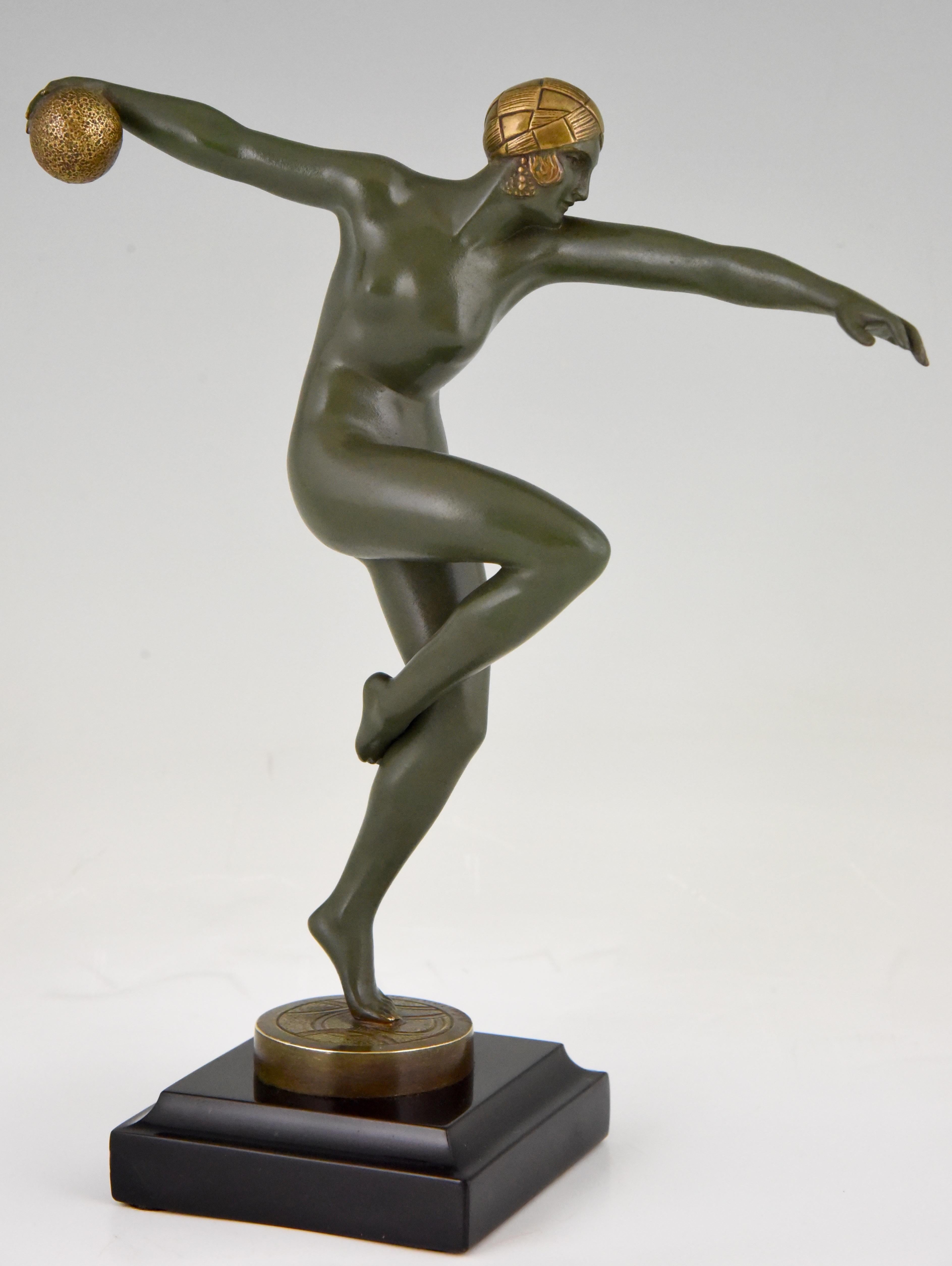 French Art Deco Bronze Sculpture Nude Dancer Maurice Guiraud-Rivière France 1920