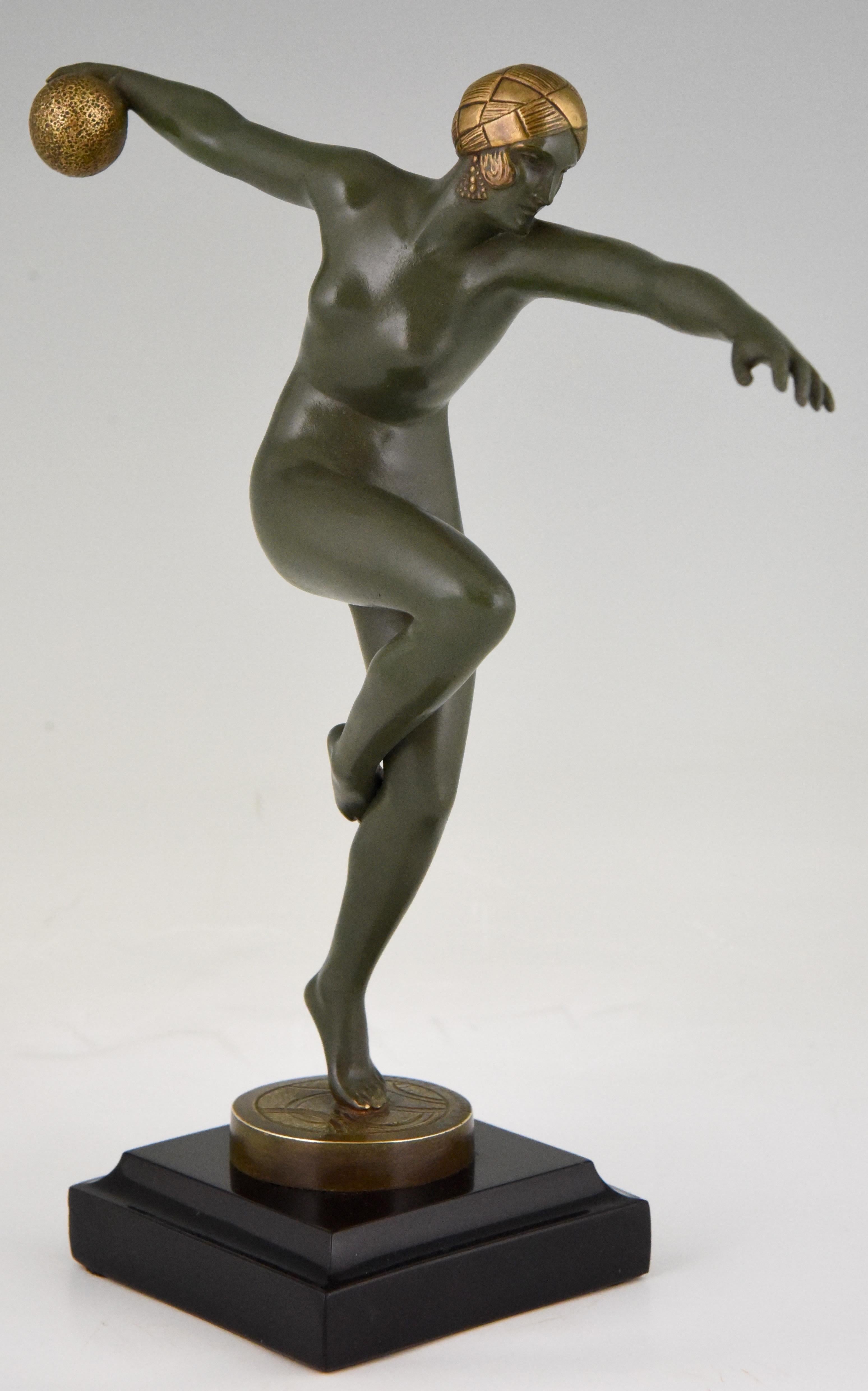 Patinated Art Deco Bronze Sculpture Nude Dancer Maurice Guiraud-Rivière France 1920