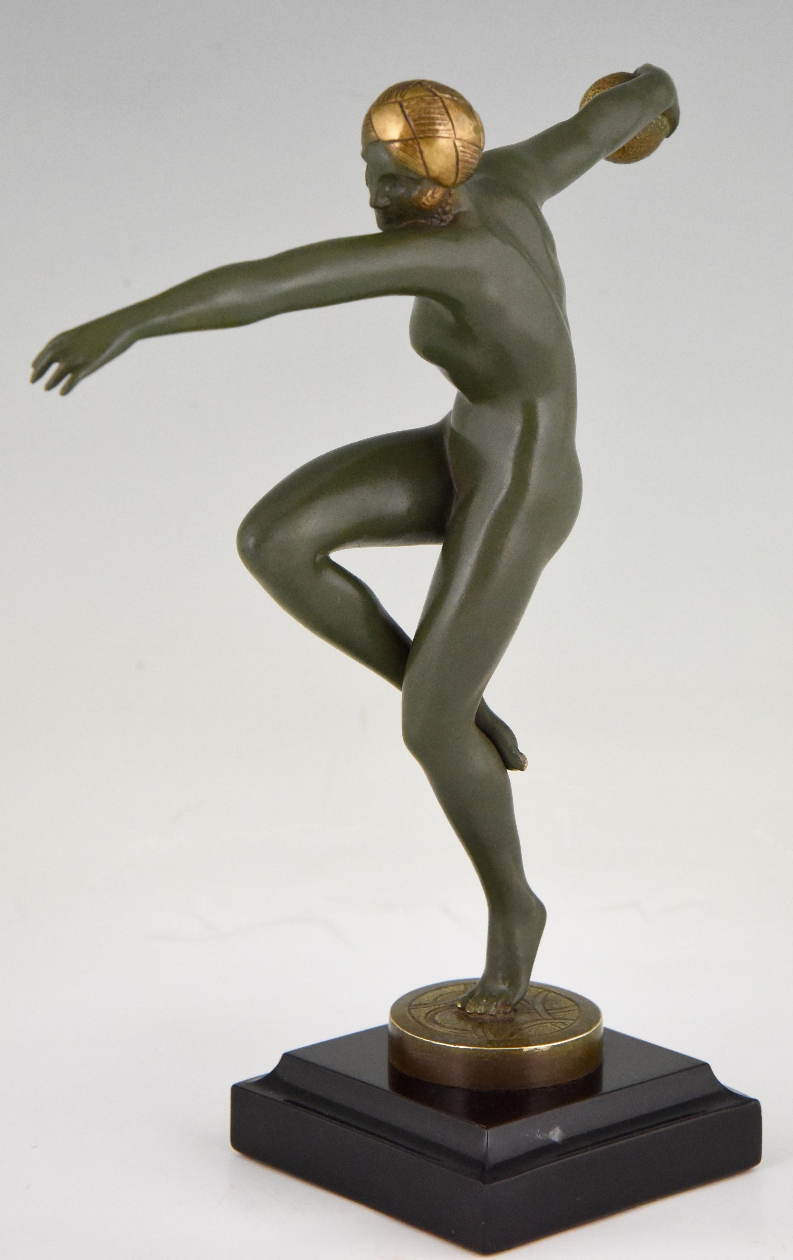 Early 20th Century Art Deco Bronze Sculpture Nude Dancer Maurice Guiraud-Rivière France 1920