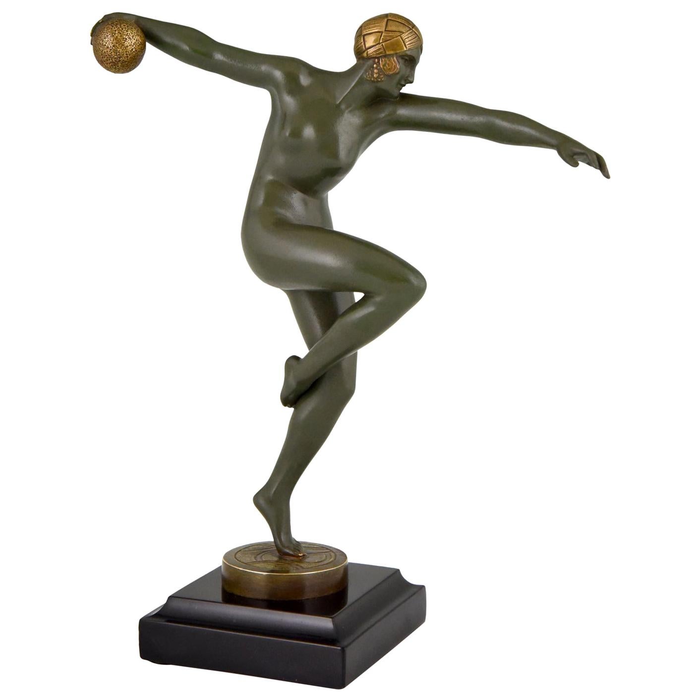 Art Deco Bronze Sculpture Nude Dancer Maurice Guiraud-Rivière France 1920