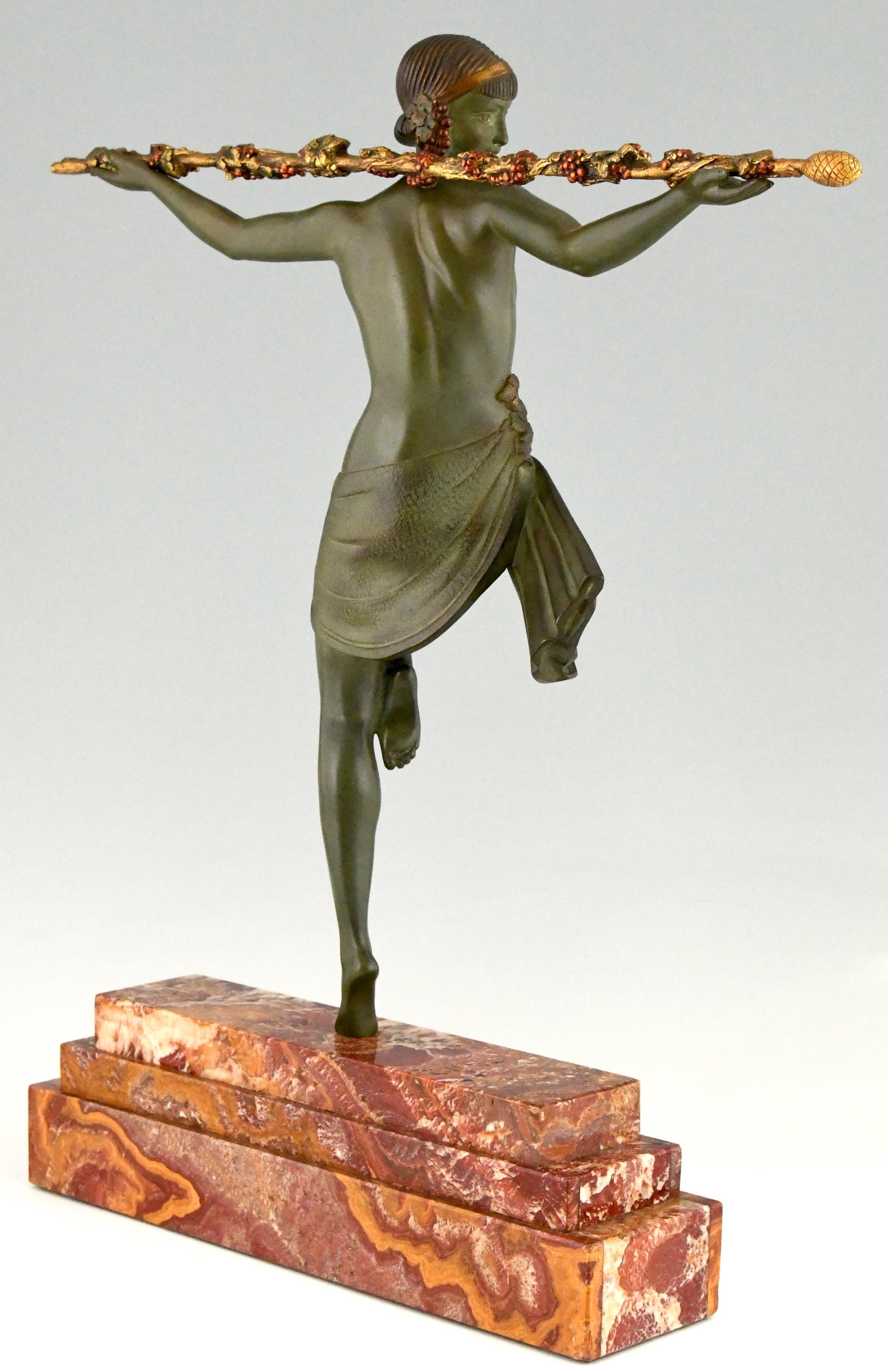Art Deco Bronze Sculpture Nude Dancer with Thyrsus Pierre Le Faguays, 1930 In Good Condition In Antwerp, BE