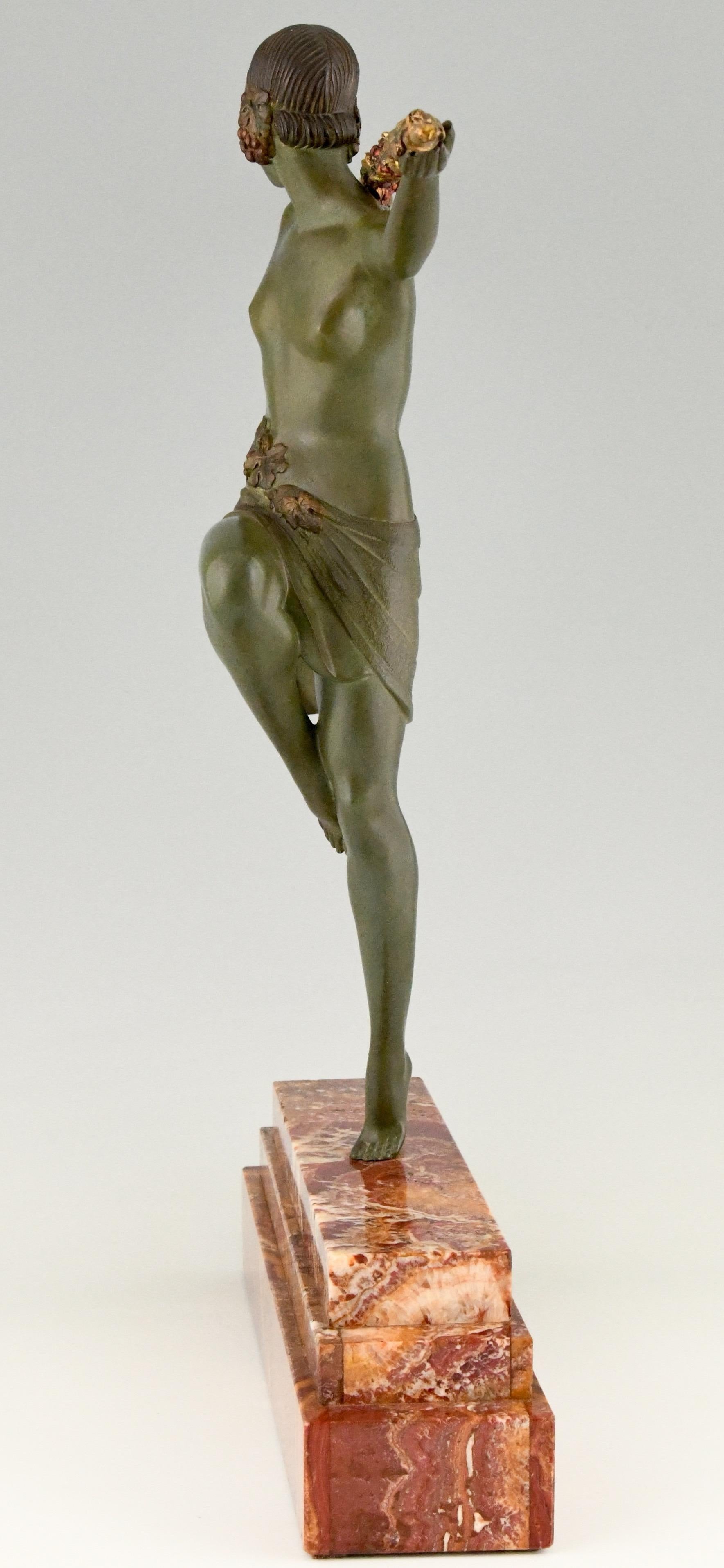 Art Deco Bronze Sculpture Nude Dancer with Thyrsus Pierre Le Faguays, 1930 1