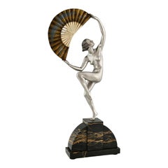 Art Deco bronze sculpture nude fan dancer by Marcel Andre Bouraine France 1925