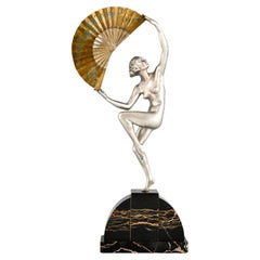 Art Deco bronze sculpture nude fan dancer by Marcel Andre Bouraine France 1925