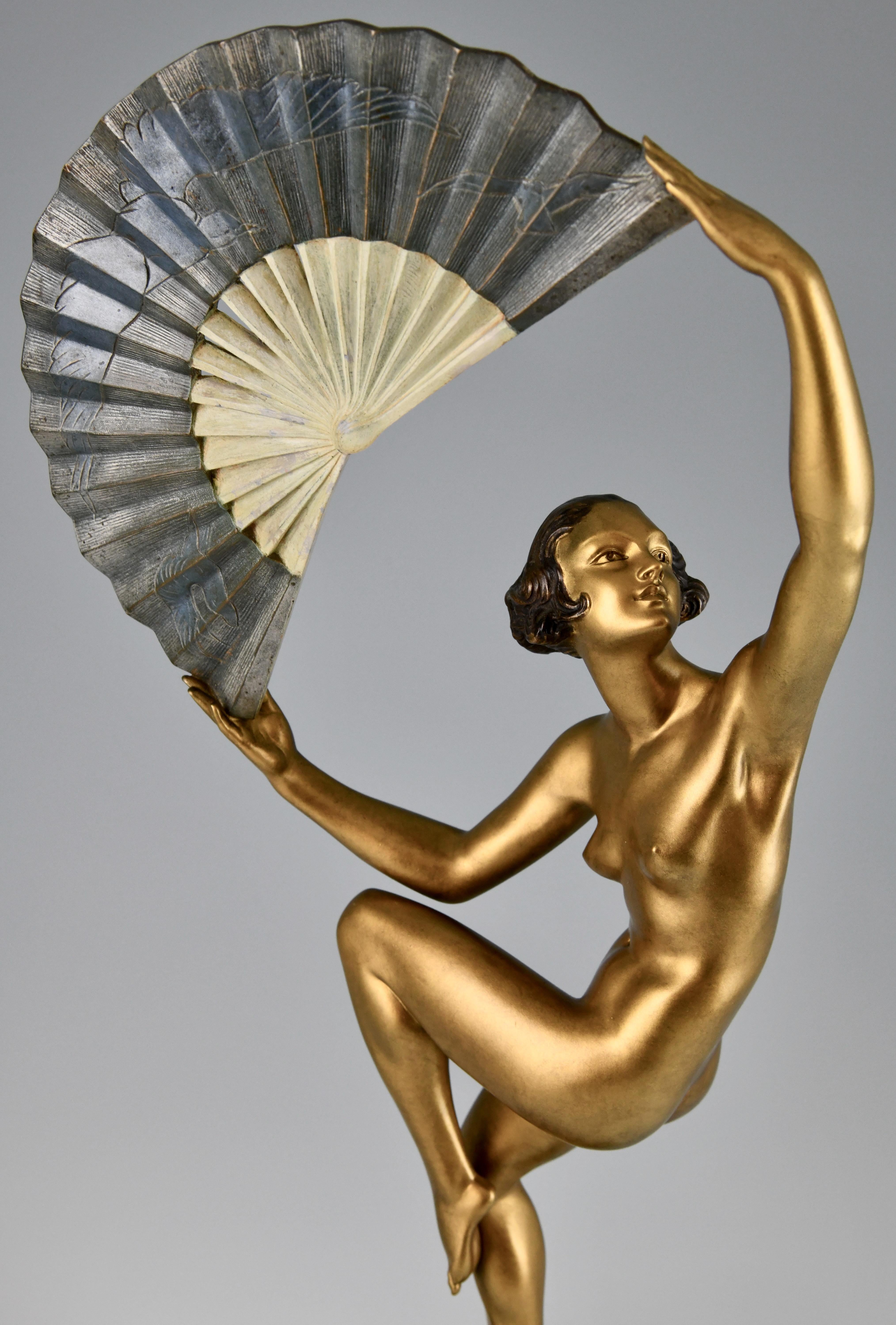 Art Deco bronze sculpture nude fan dancer by Marcel Andre Bouraine France 21925 For Sale 3
