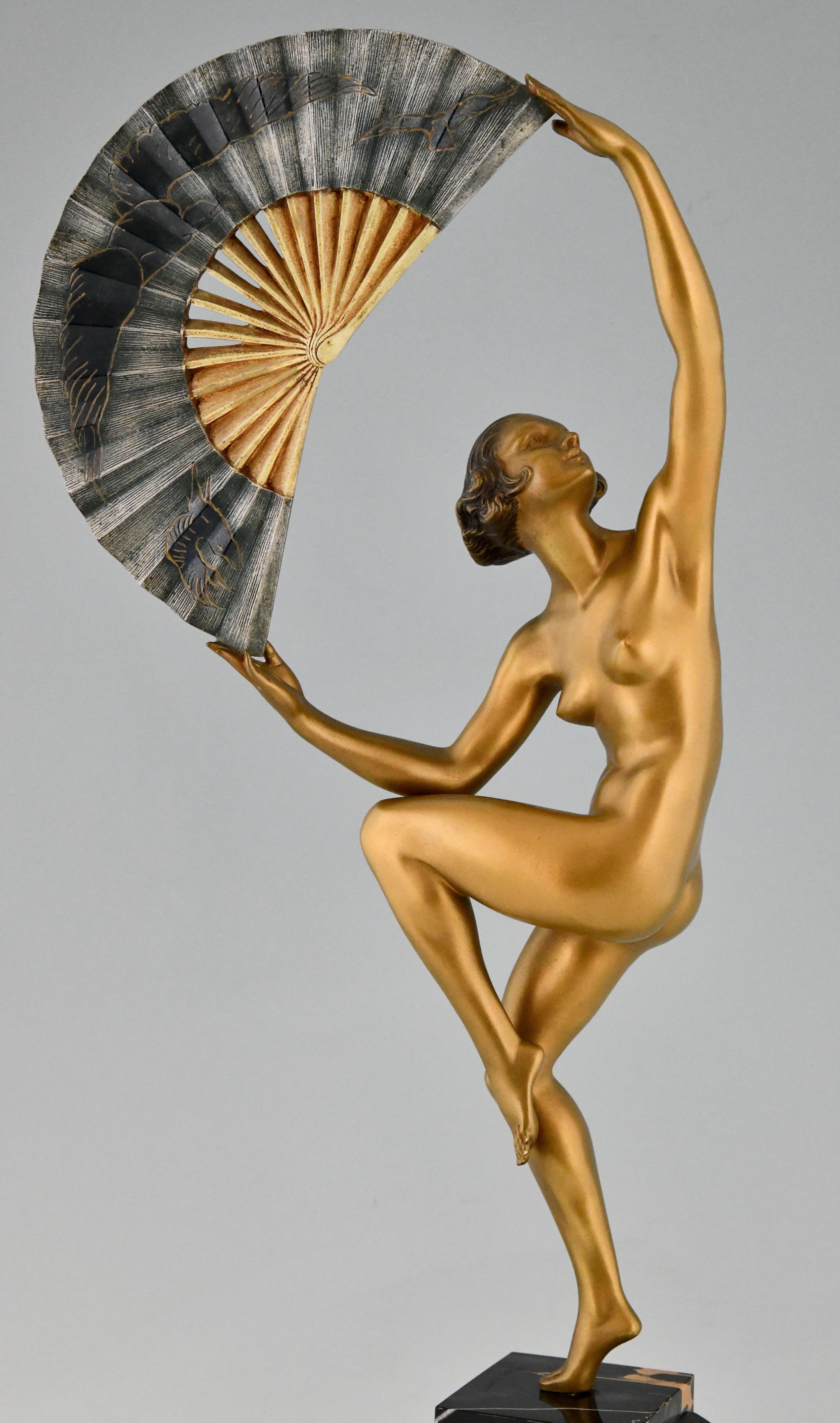 Art Deco Bronze Sculpture Nude Fan Dancer Marcel Andre Bouraine, France, 1925 4