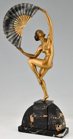 Art Deco Bronze Sculpture Nude Fan Dancer Marcel Andre Bouraine, France, 1925