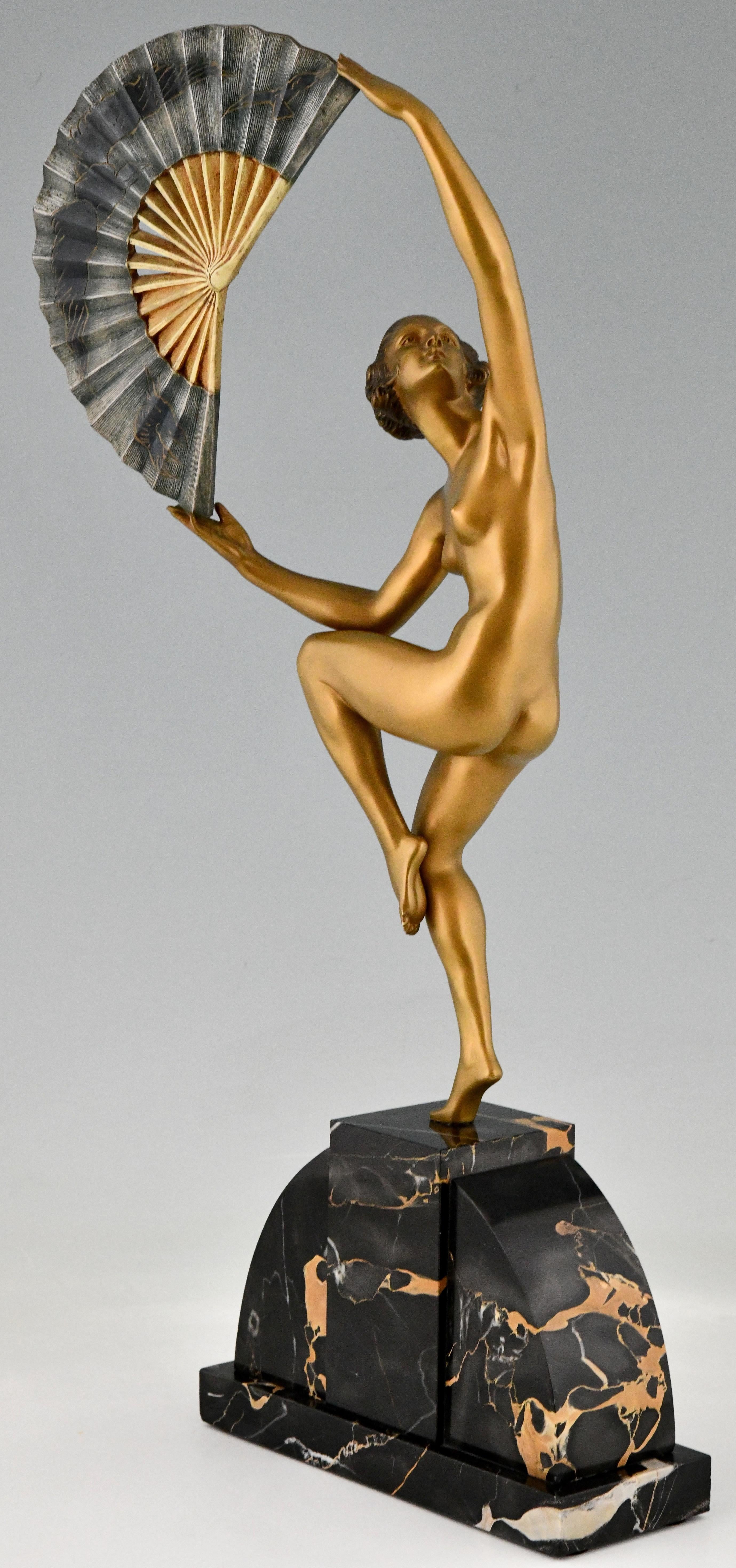 French Art Deco Bronze Sculpture Nude Fan Dancer Marcel Andre Bouraine, France, 1925