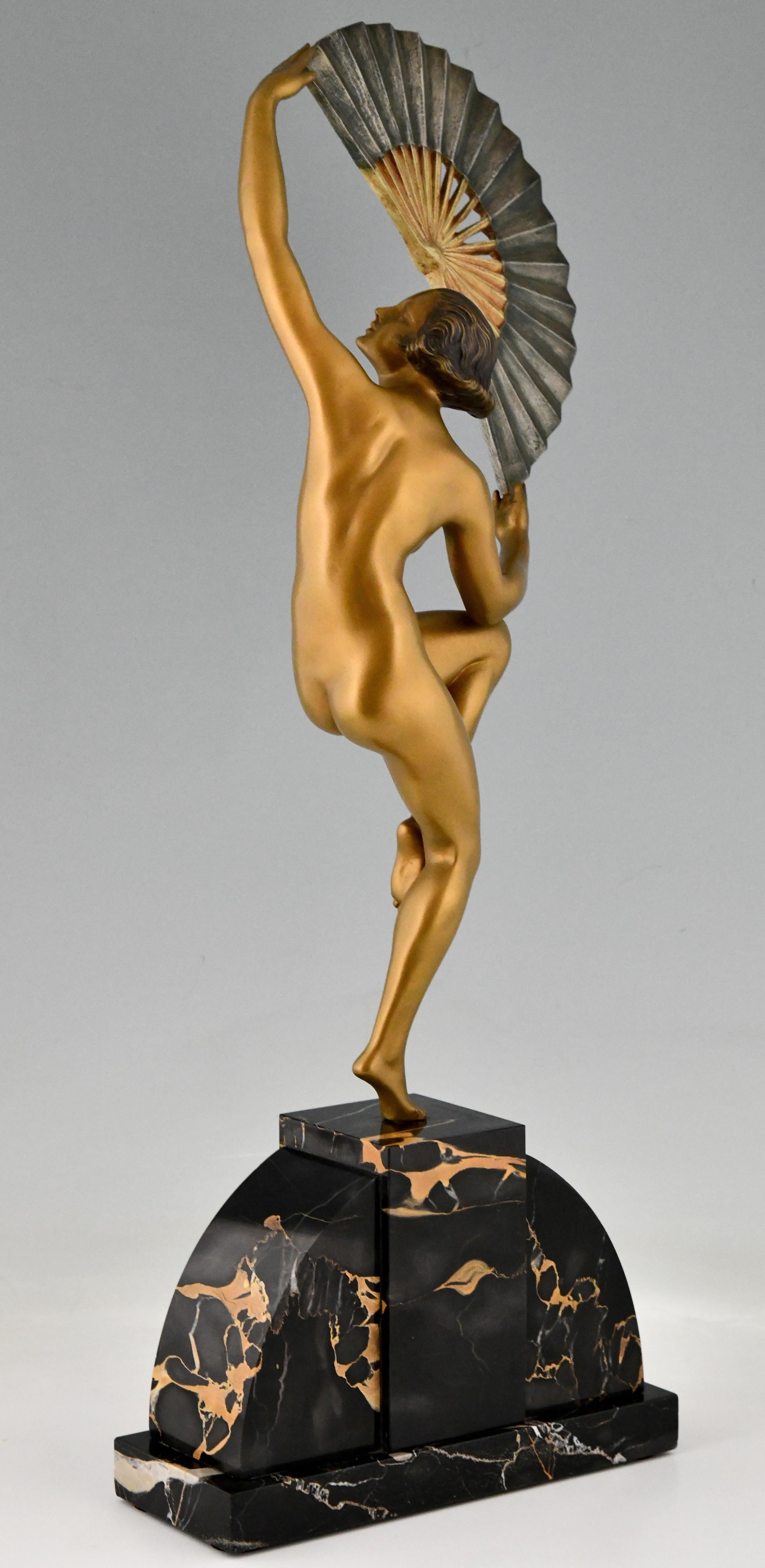 Art Deco Bronze Sculpture Nude Fan Dancer Marcel Andre Bouraine, France, 1925 In Good Condition In Antwerp, BE