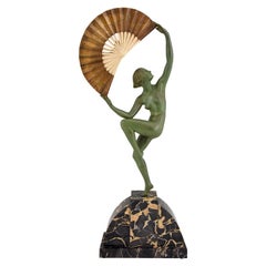 Sculpture en bronze Art Déco d'un danseur nu à l'éventail Marcel Andre Bouraine:: France:: 1925