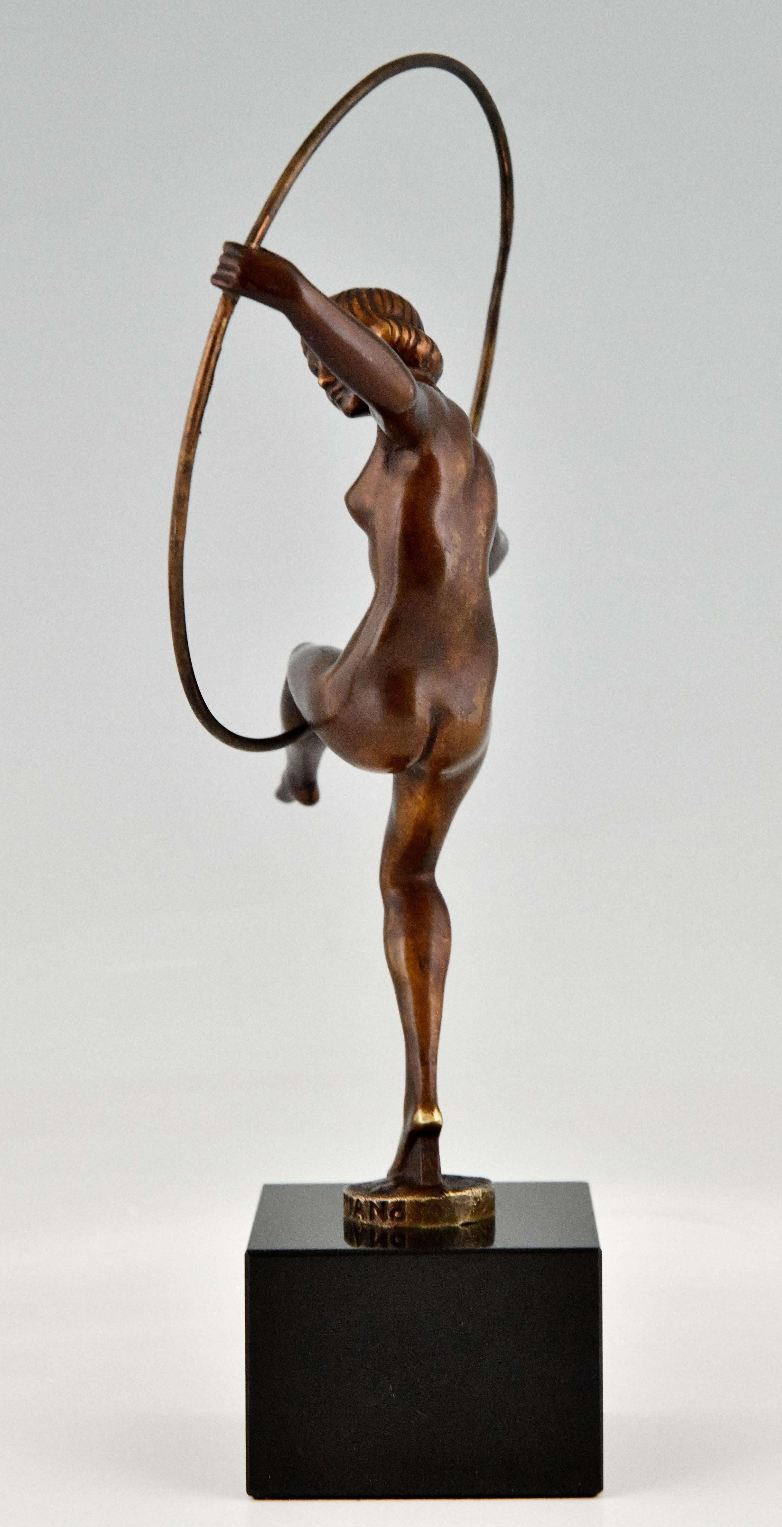 Mid-20th Century Art Deco Bronze Sculpture Nude Hoop Dancer by Marcel Bouraine France, 1930