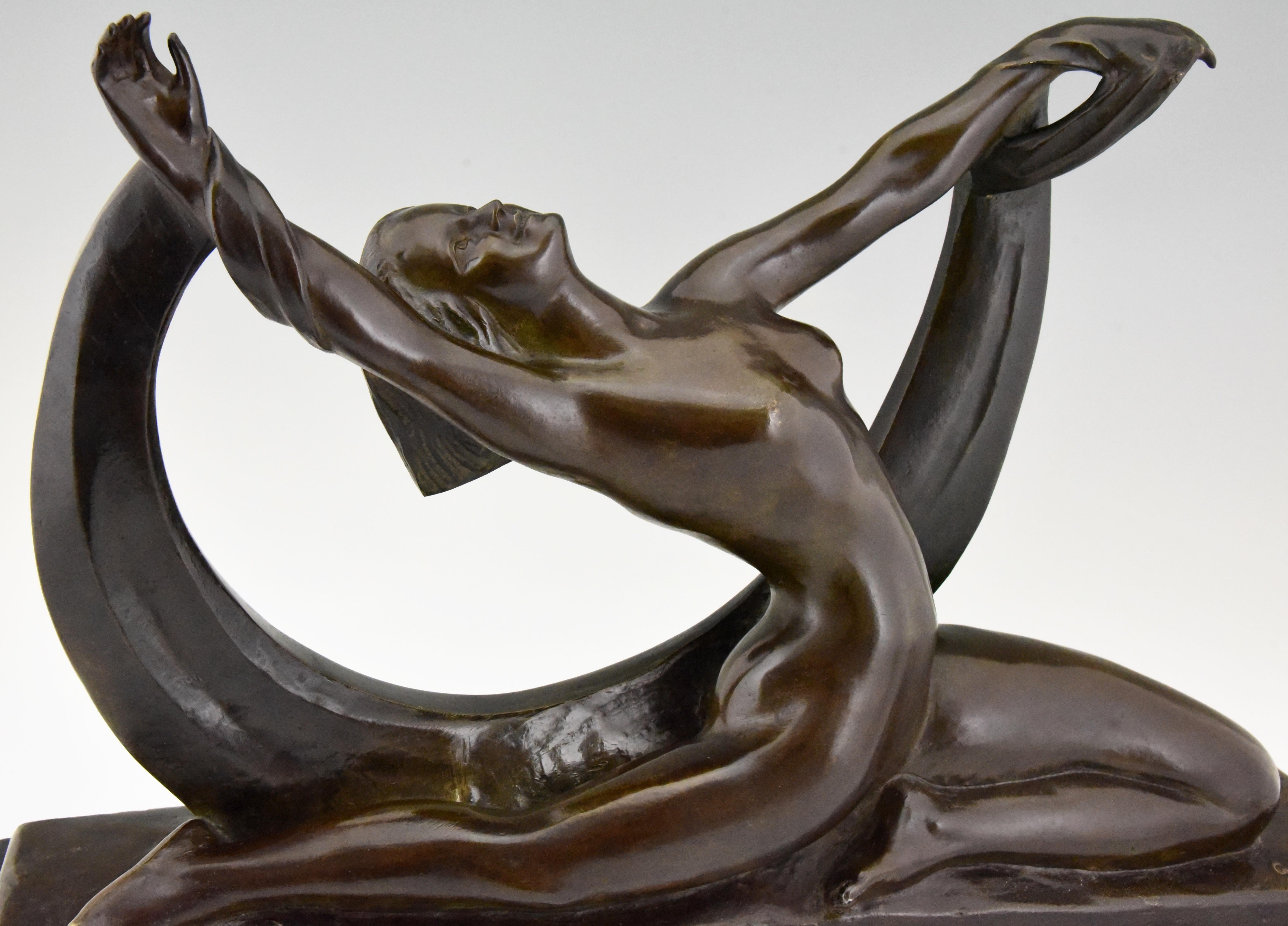 Art Deco Bronze Sculpture Nude Lady, Scarf Dancer by G. Ninin, France, 1925 2