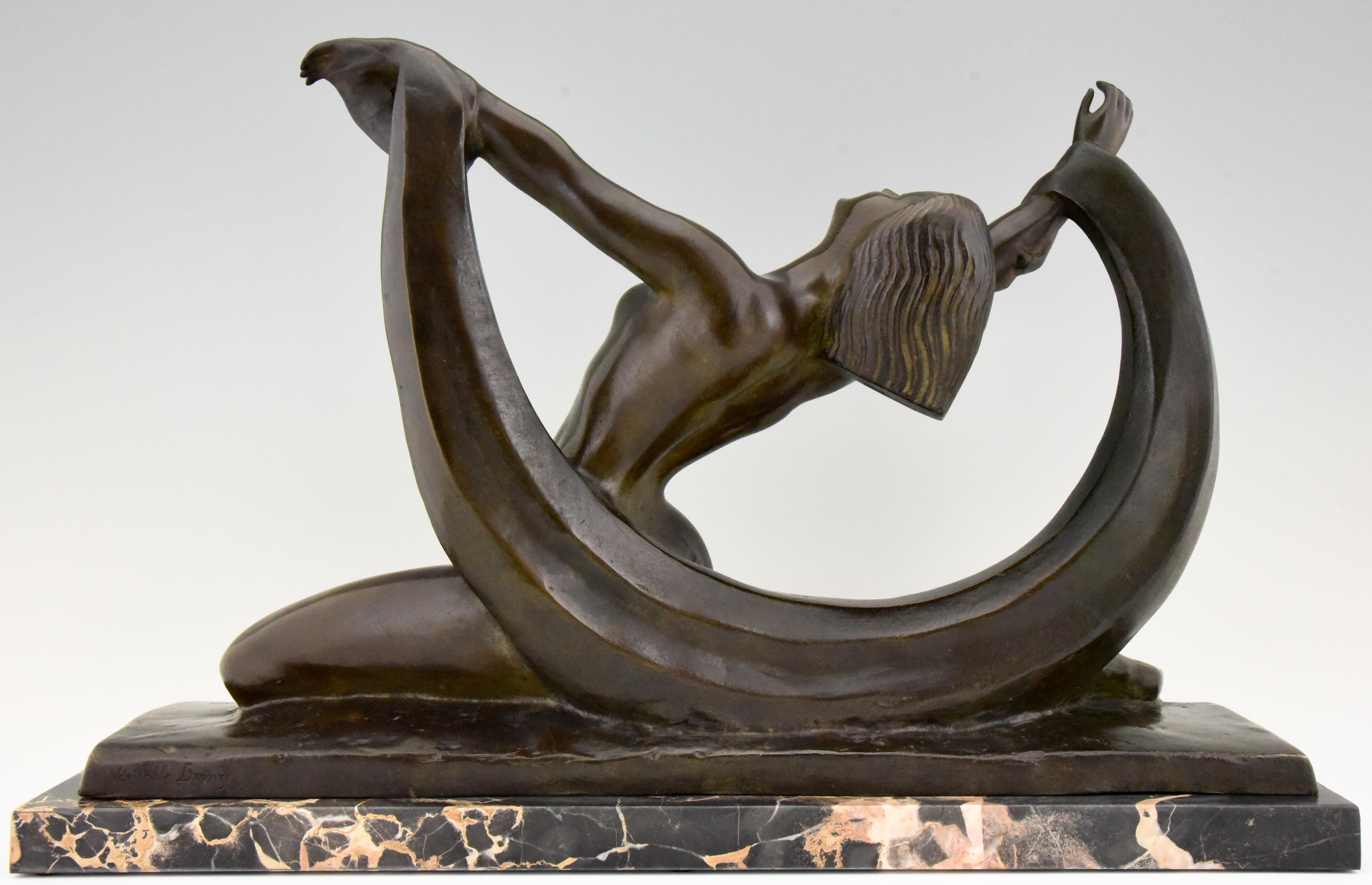 Art Deco Bronze Sculpture Nude Lady, Scarf Dancer by G. Ninin, France, 1925 In Good Condition In Antwerp, BE