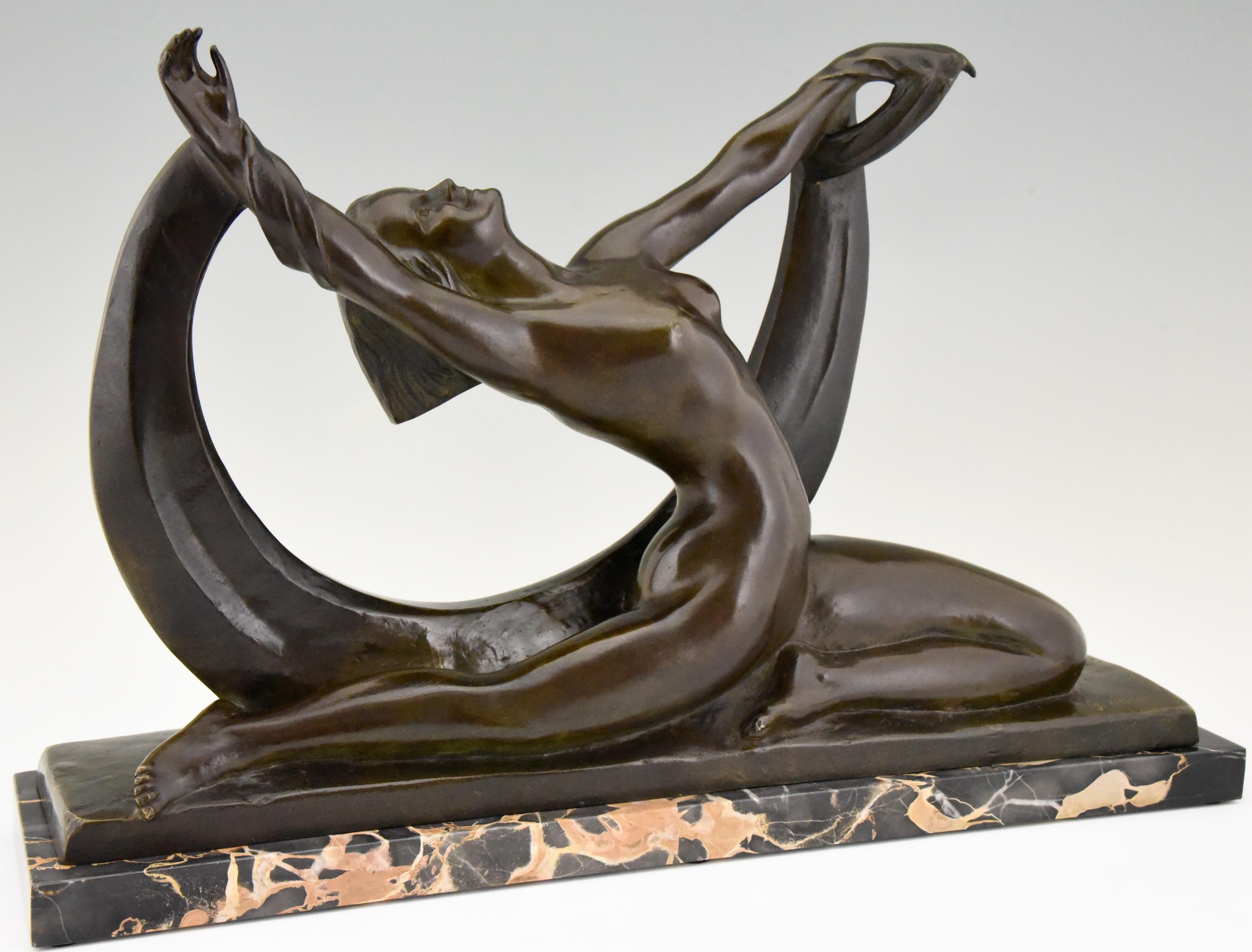 Art Deco Bronze Sculpture Nude Lady, Scarf Dancer by G. Ninin, France, 1925 1