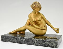 Art Deco Bronze Sculpture Nude Playing Dominoes Egidio Pozzi, 1920