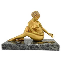 Antique Art Deco Bronze Sculpture Nude Playing Dominoes Egidio Pozzi, 1920