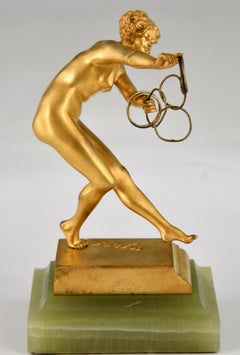 Art Deco bronze sculpture nude ring dancer by Claire Jeanne Roberte Colinet 1925