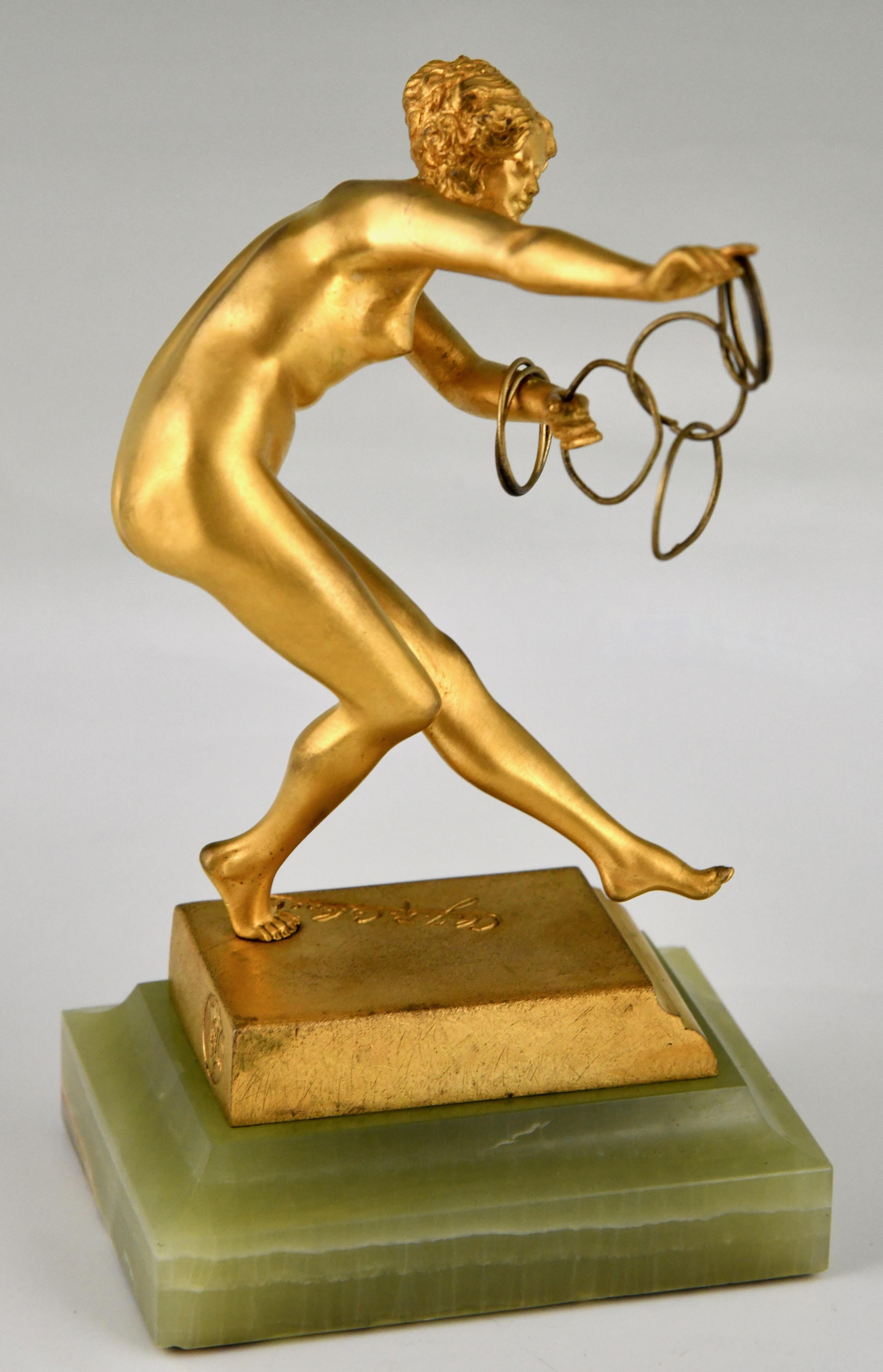 Bronze Art Deco bronze sculpture nude ring dancer by Claire Jeanne Roberte Colinet 1925 For Sale