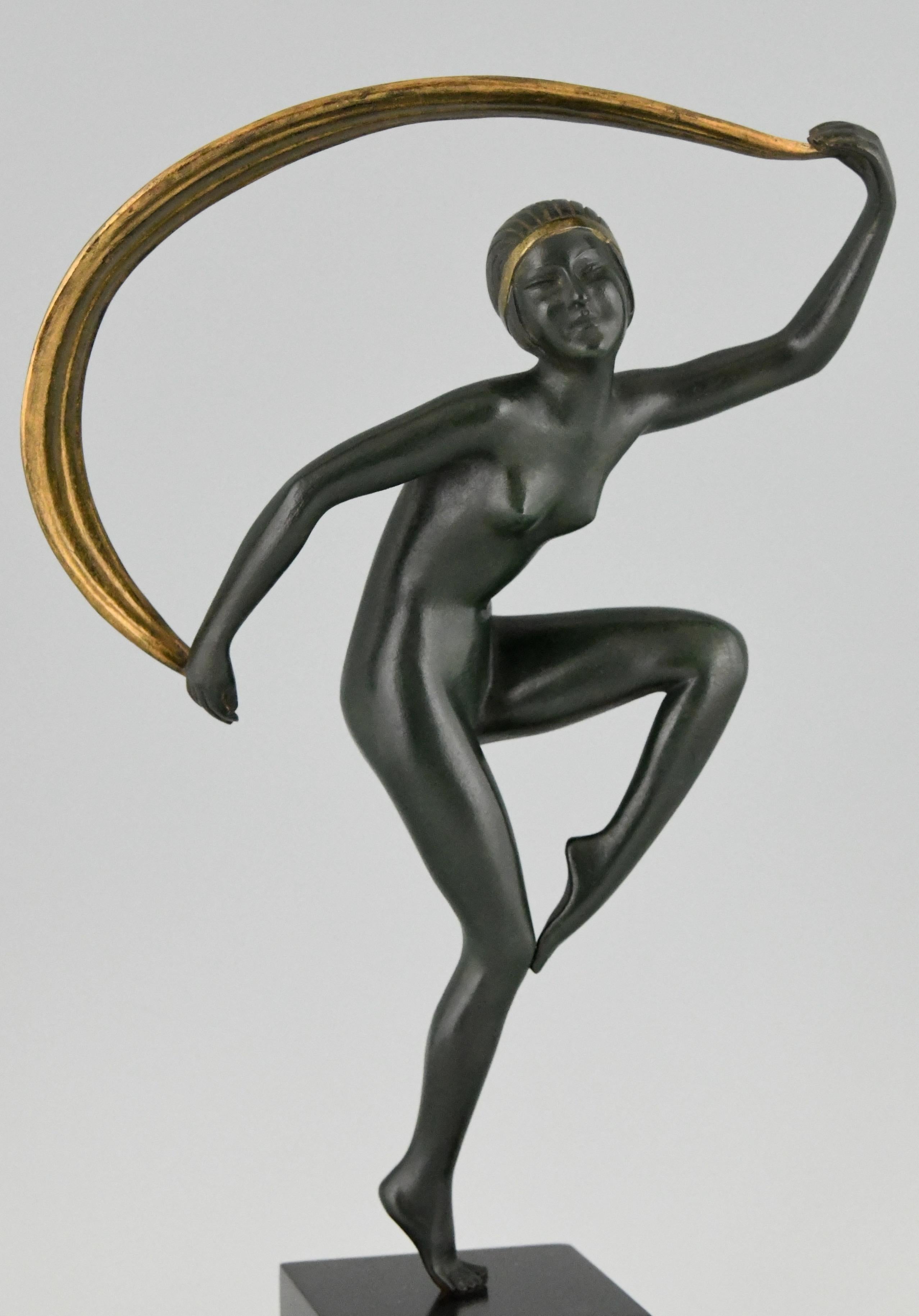 Art Deco Bronze Sculpture Nude Scarf Dancer Zoltan Kovats 1930 4