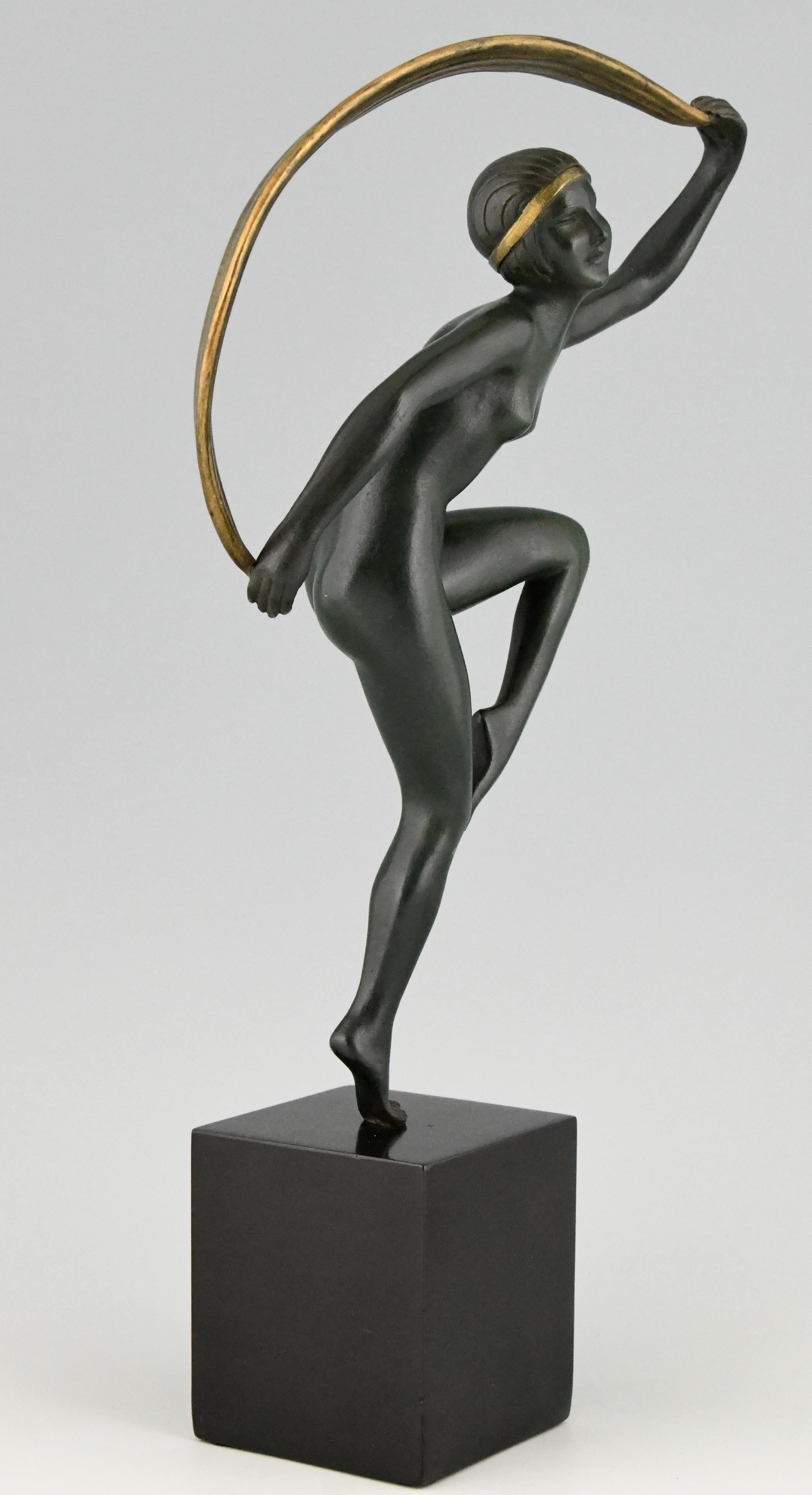 Hungarian Art Deco Bronze Sculpture Nude Scarf Dancer Zoltan Kovats 1930