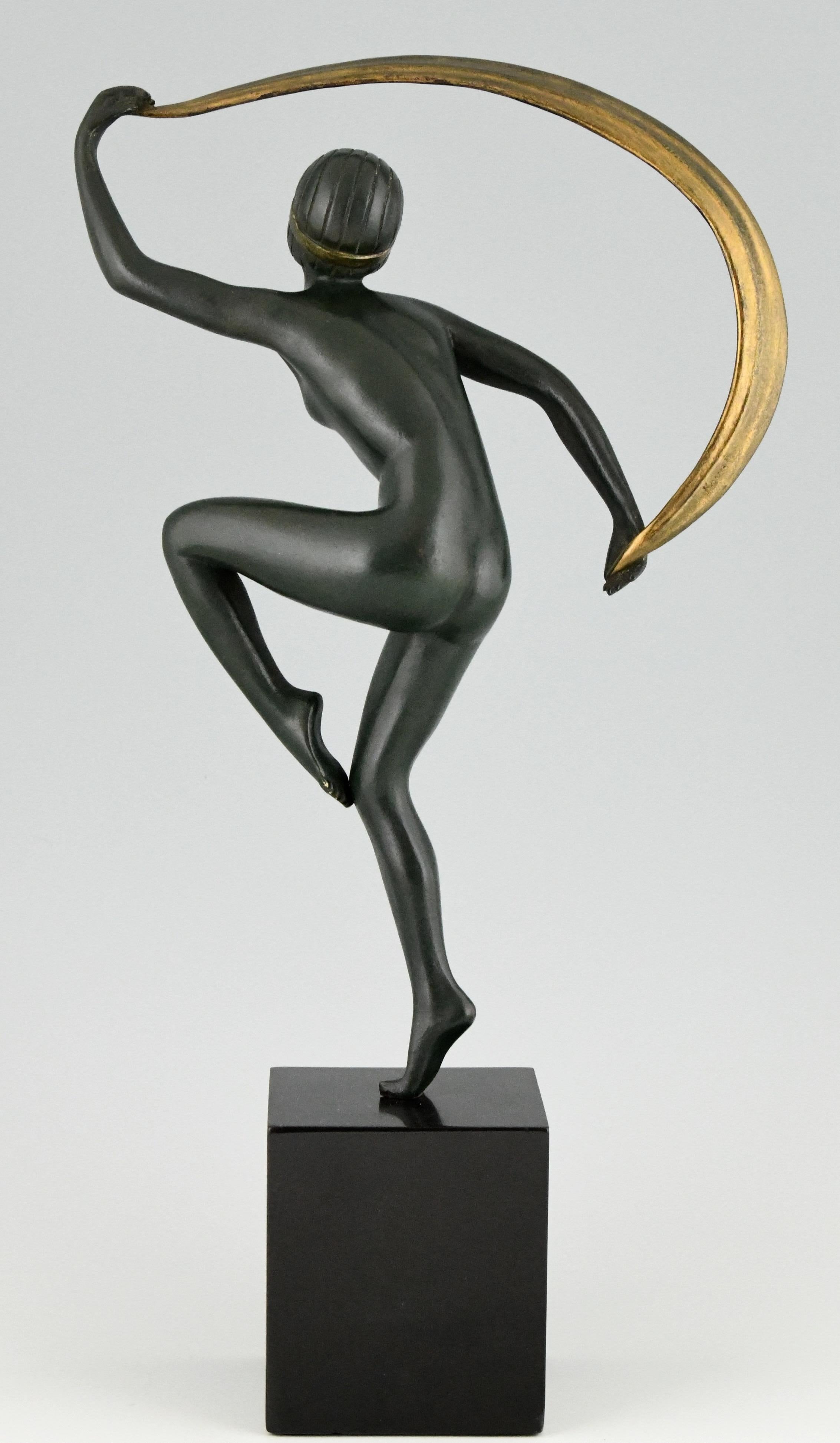 Mid-20th Century Art Deco Bronze Sculpture Nude Scarf Dancer Zoltan Kovats 1930