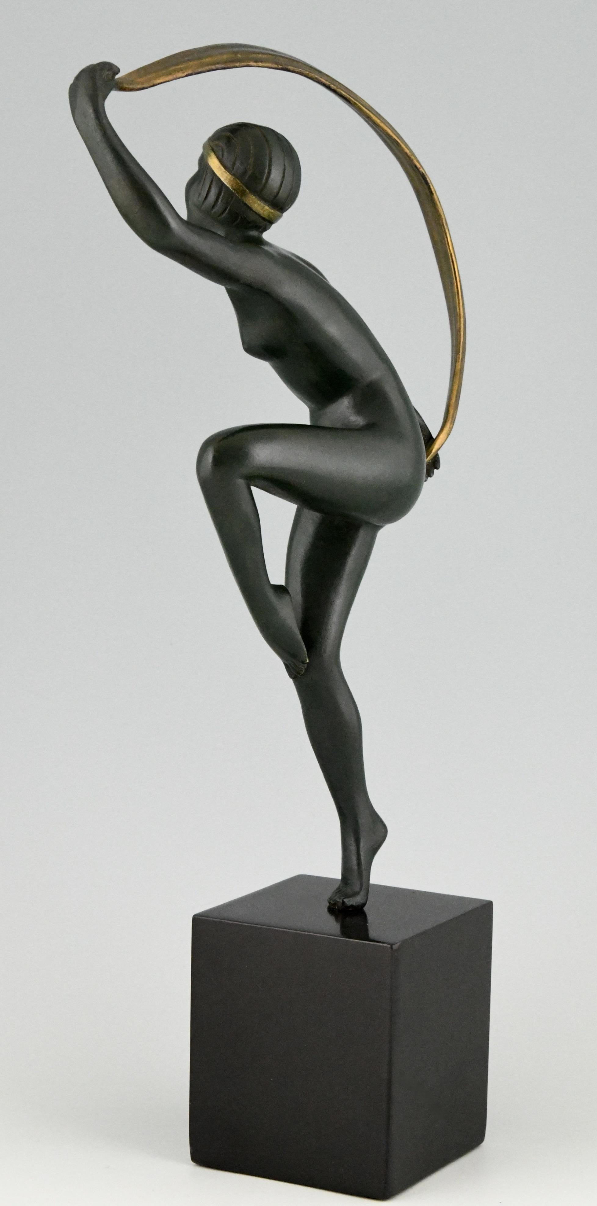Art Deco Bronze Sculpture Nude Scarf Dancer Zoltan Kovats 1930 1