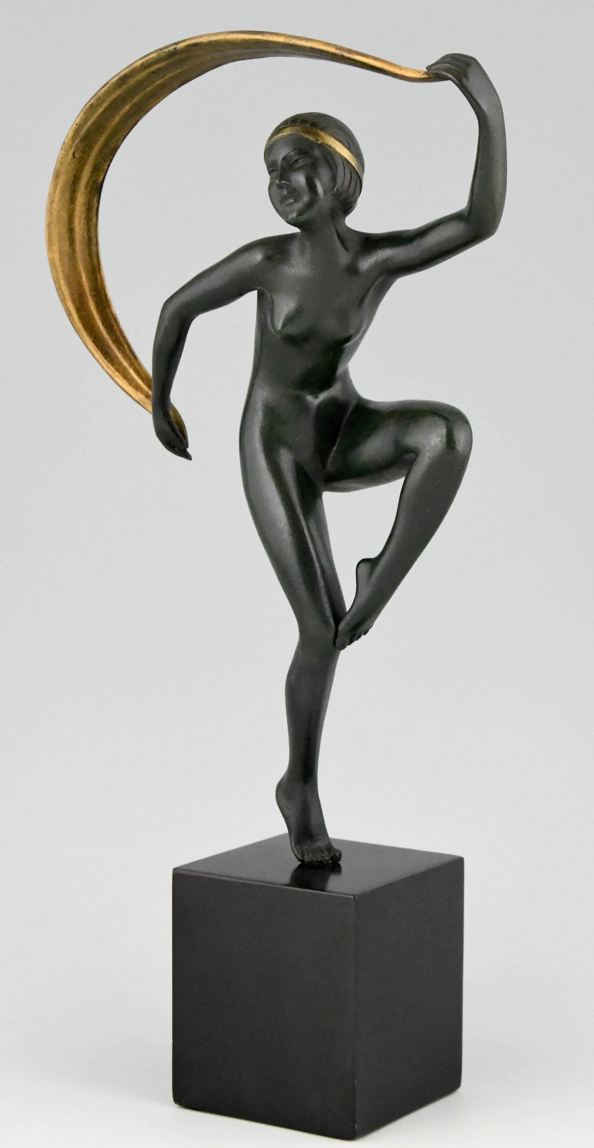 Art Deco Bronze Sculpture Nude Scarf Dancer Zoltan Kovats 1930 3