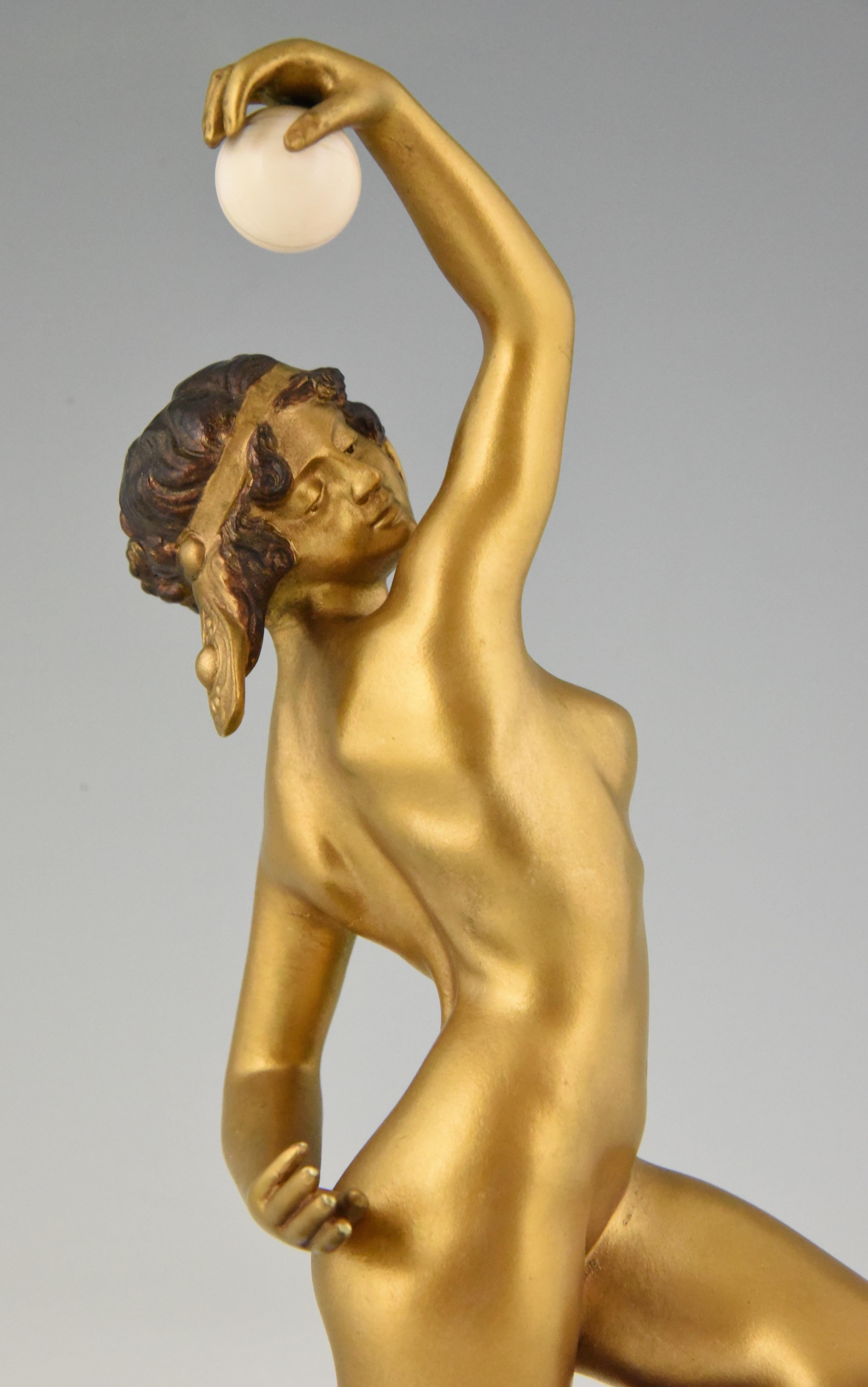 Art Deco Bronze Sculpture Nude with Ball Affortunato Gory 1920 France 5