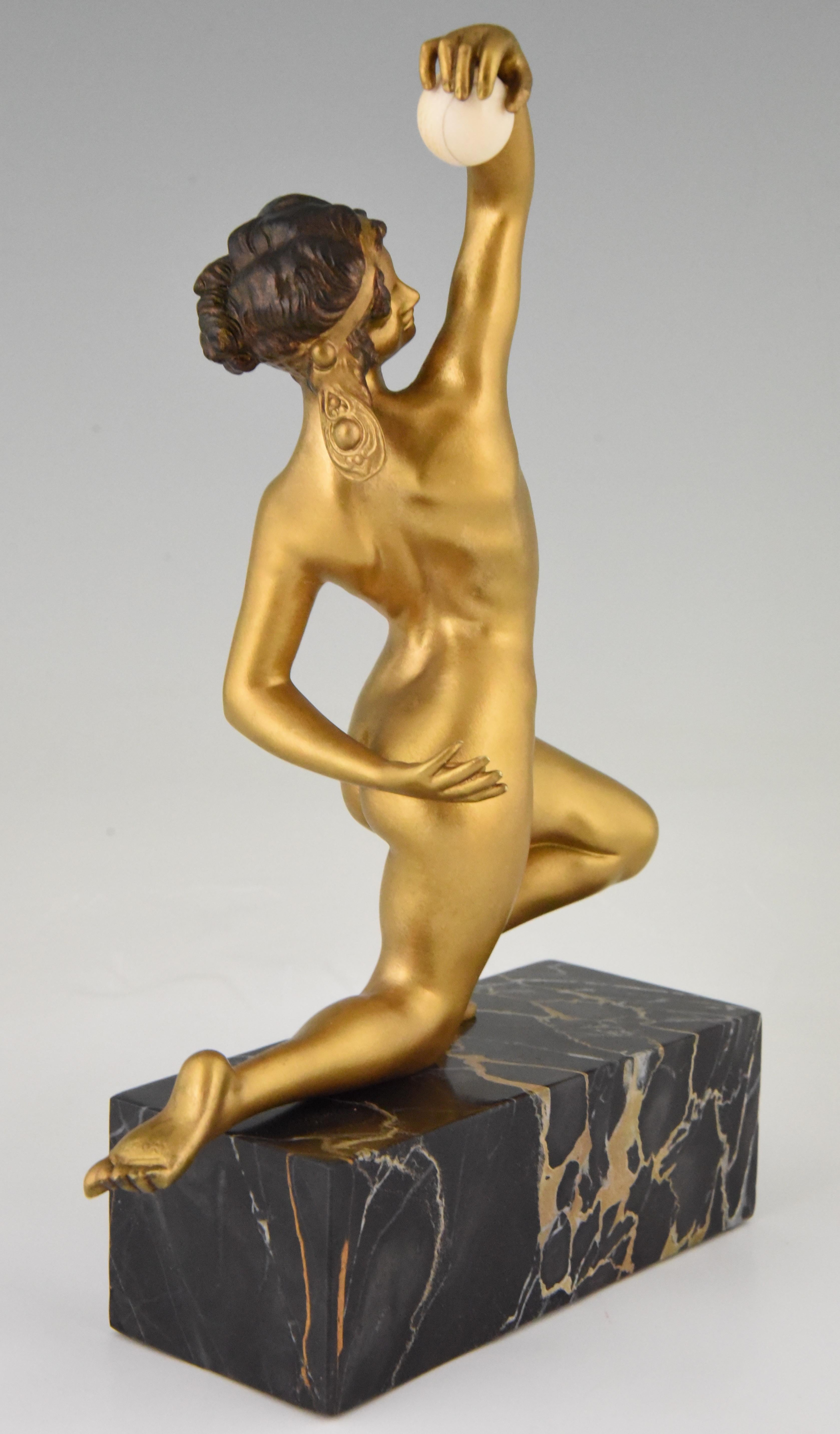 French Art Deco Bronze Sculpture Nude with Ball Affortunato Gory 1920 France