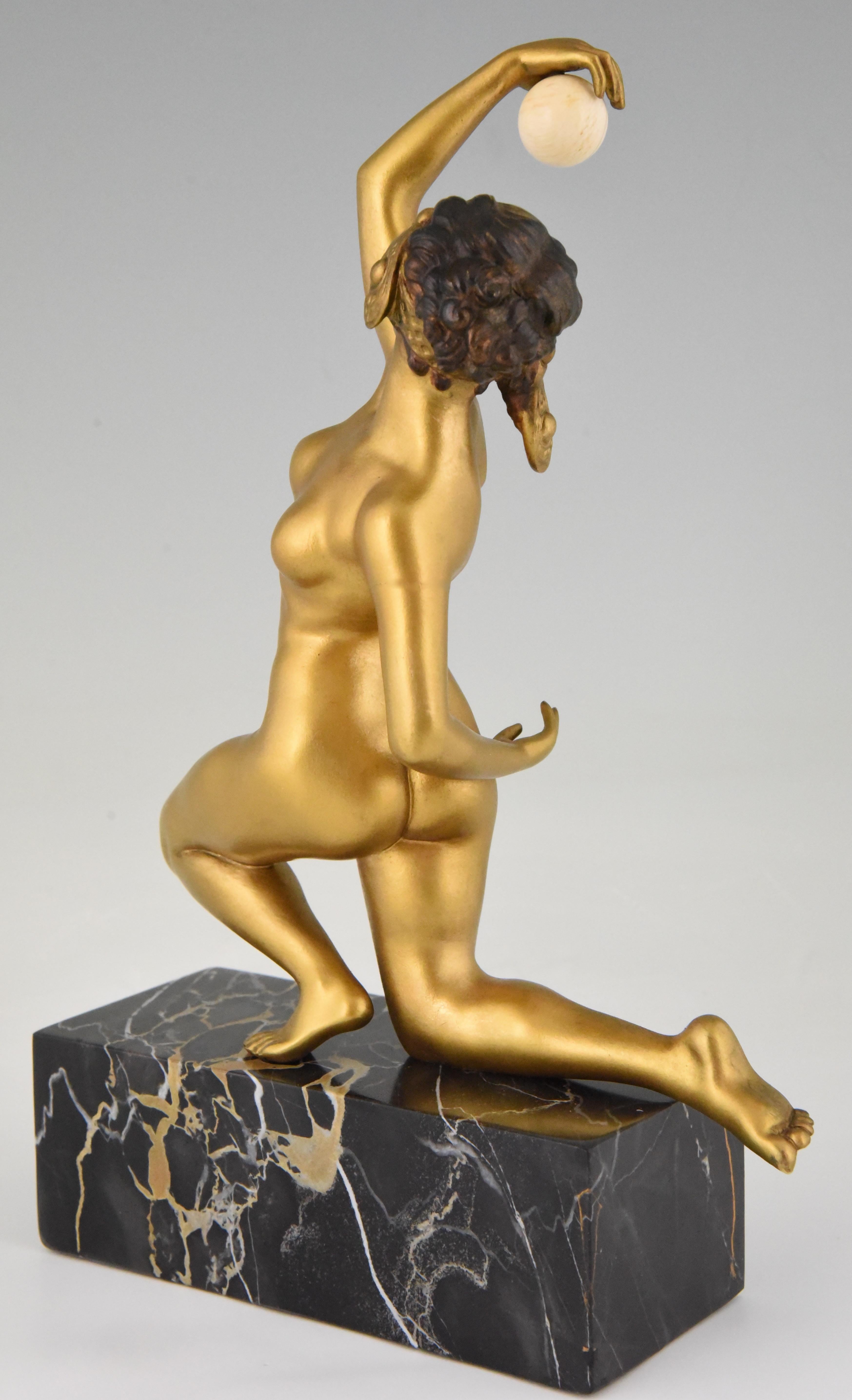 20th Century Art Deco Bronze Sculpture Nude with Ball Affortunato Gory 1920 France