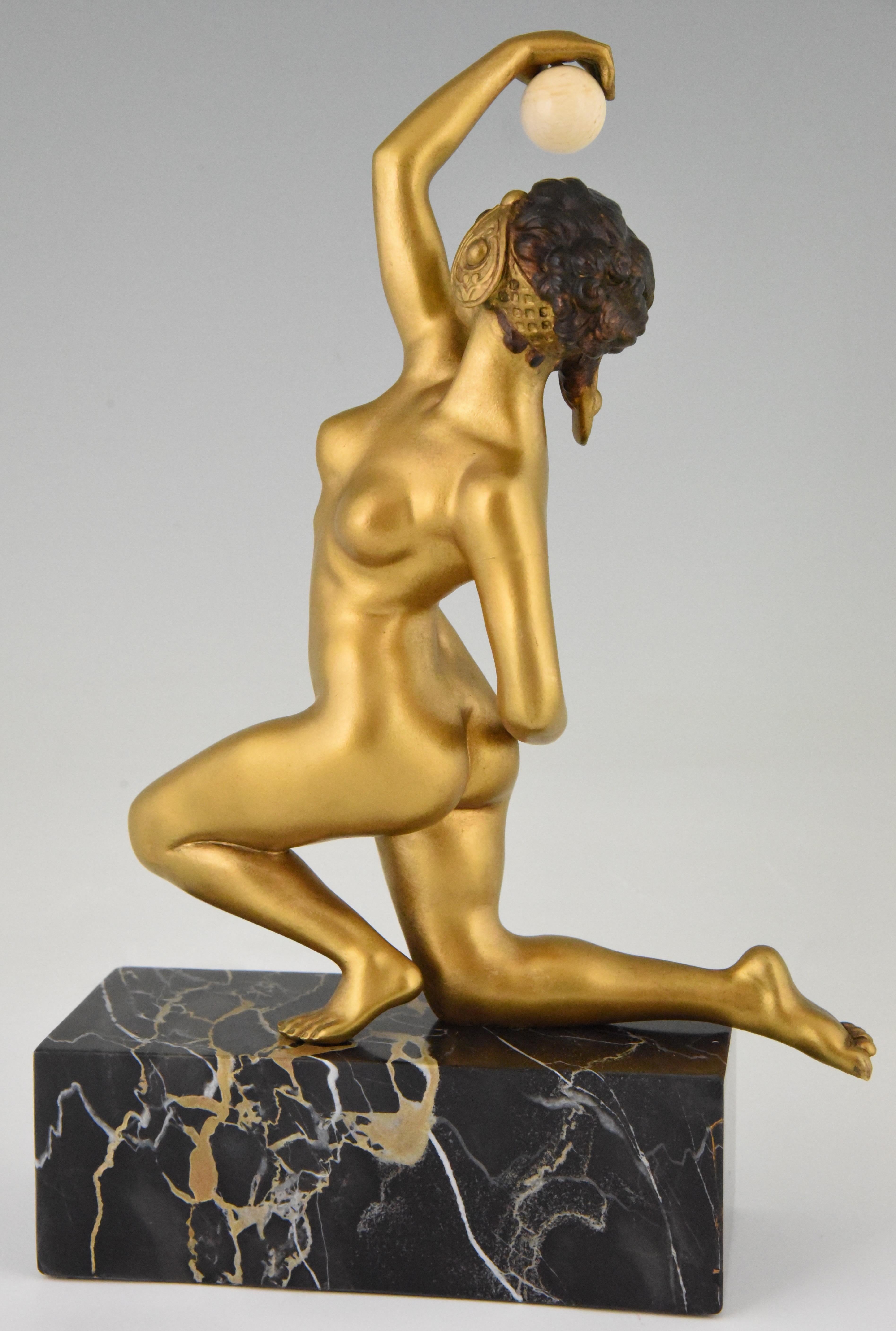 Art Deco Bronze Sculpture Nude with Ball Affortunato Gory 1920 France 1