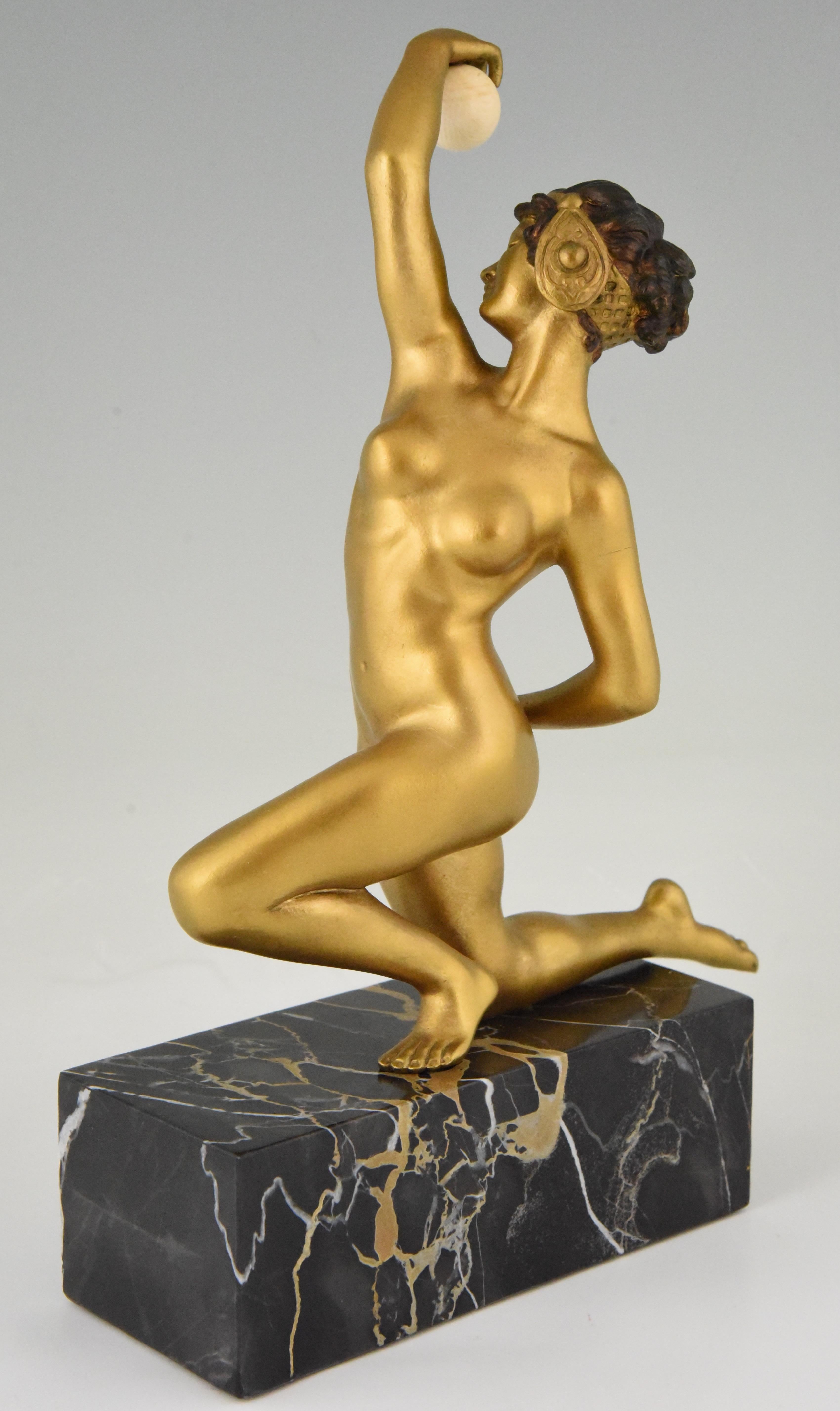 Art Deco Bronze Sculpture Nude with Ball Affortunato Gory 1920 France 2
