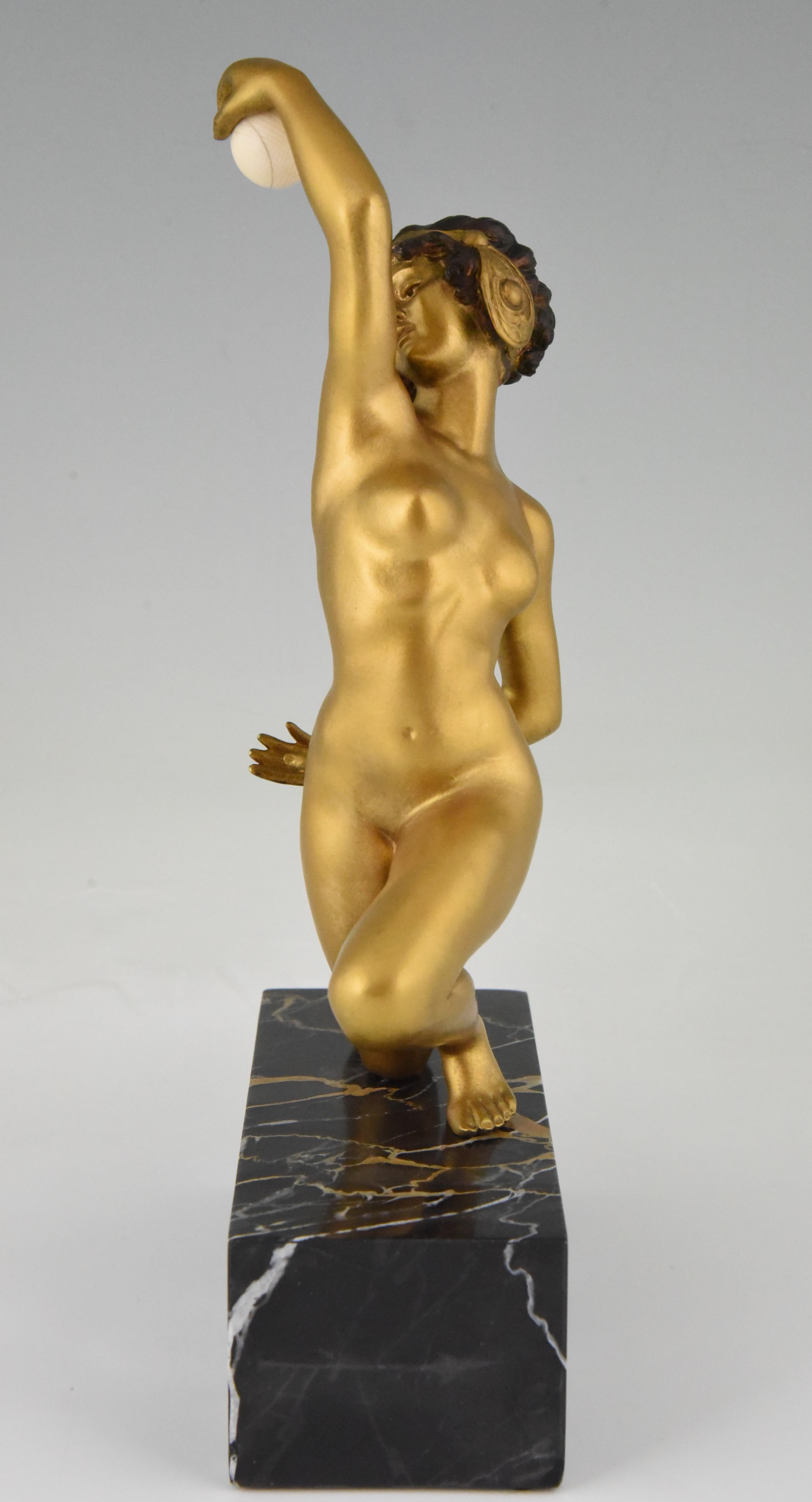 Art Deco Bronze Sculpture Nude with Ball Affortunato Gory 1920 France 3