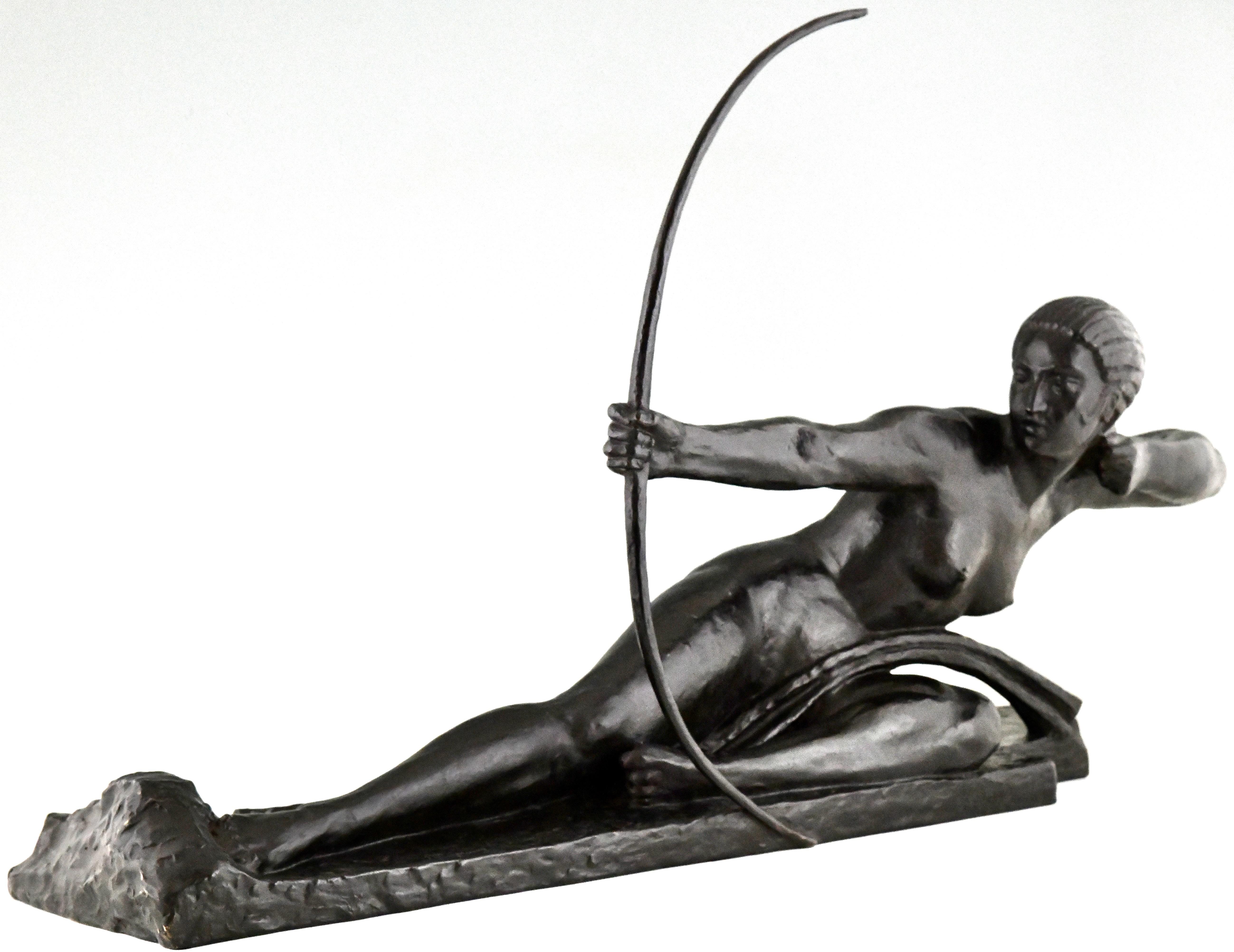 French Art Deco bronze sculpture nude with bow Penthesilia Marcel Bouraine, Susse Fr. 