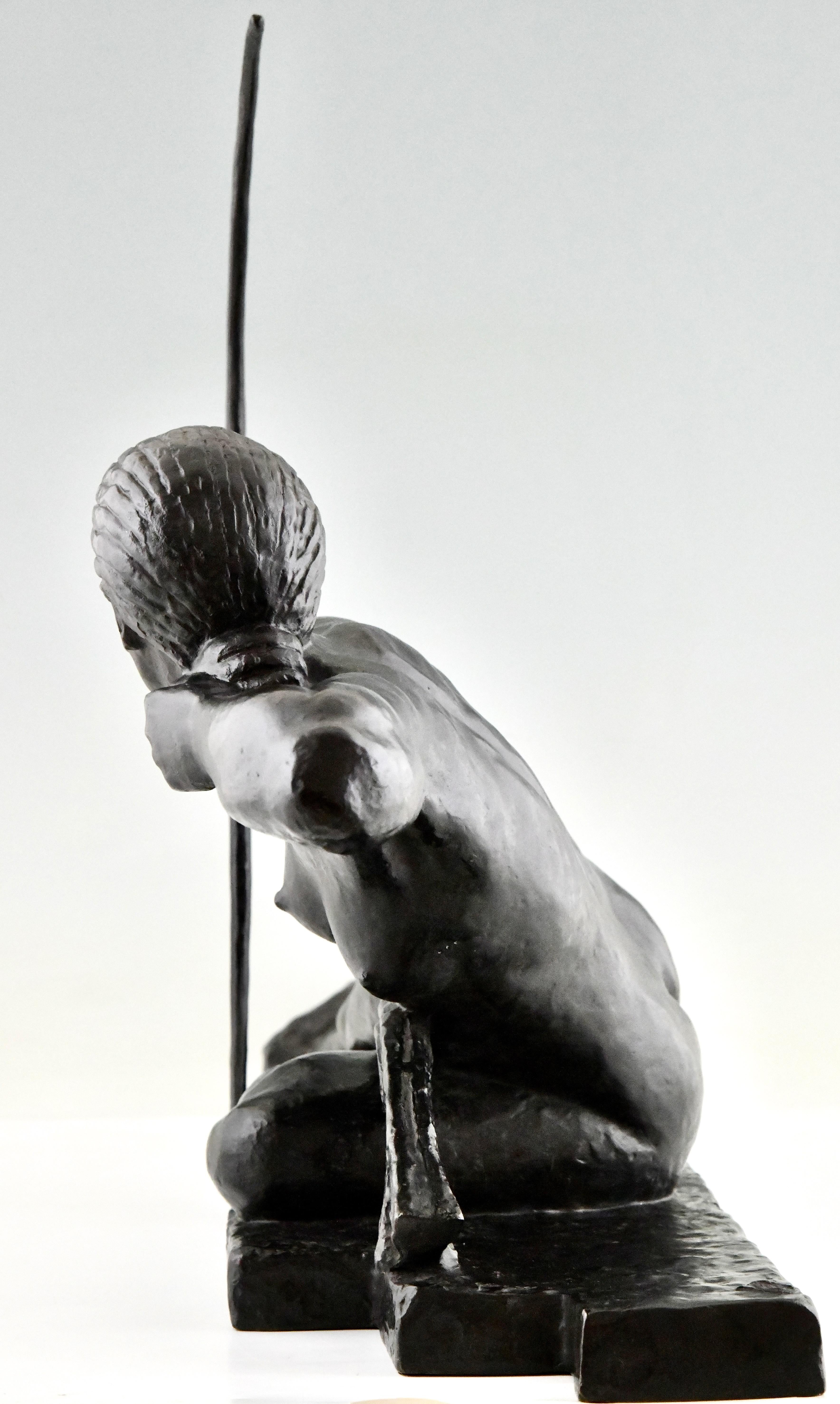 Bronze Art Deco bronze sculpture nude with bow Penthesilia Marcel Bouraine, Susse Fr. 