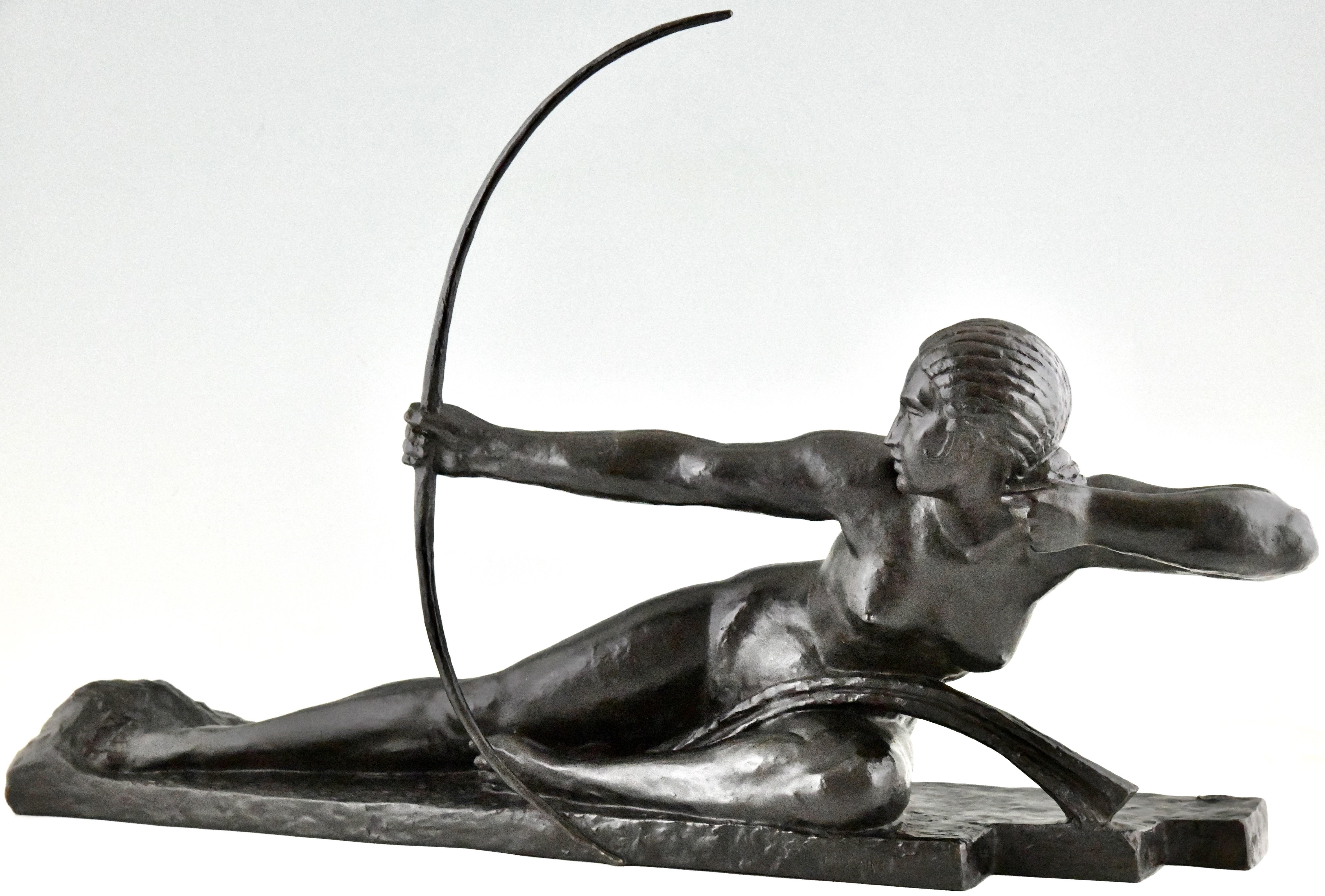 Art Deco bronze sculpture nude with bow Penthesilia Marcel Bouraine, Susse Fr.  1