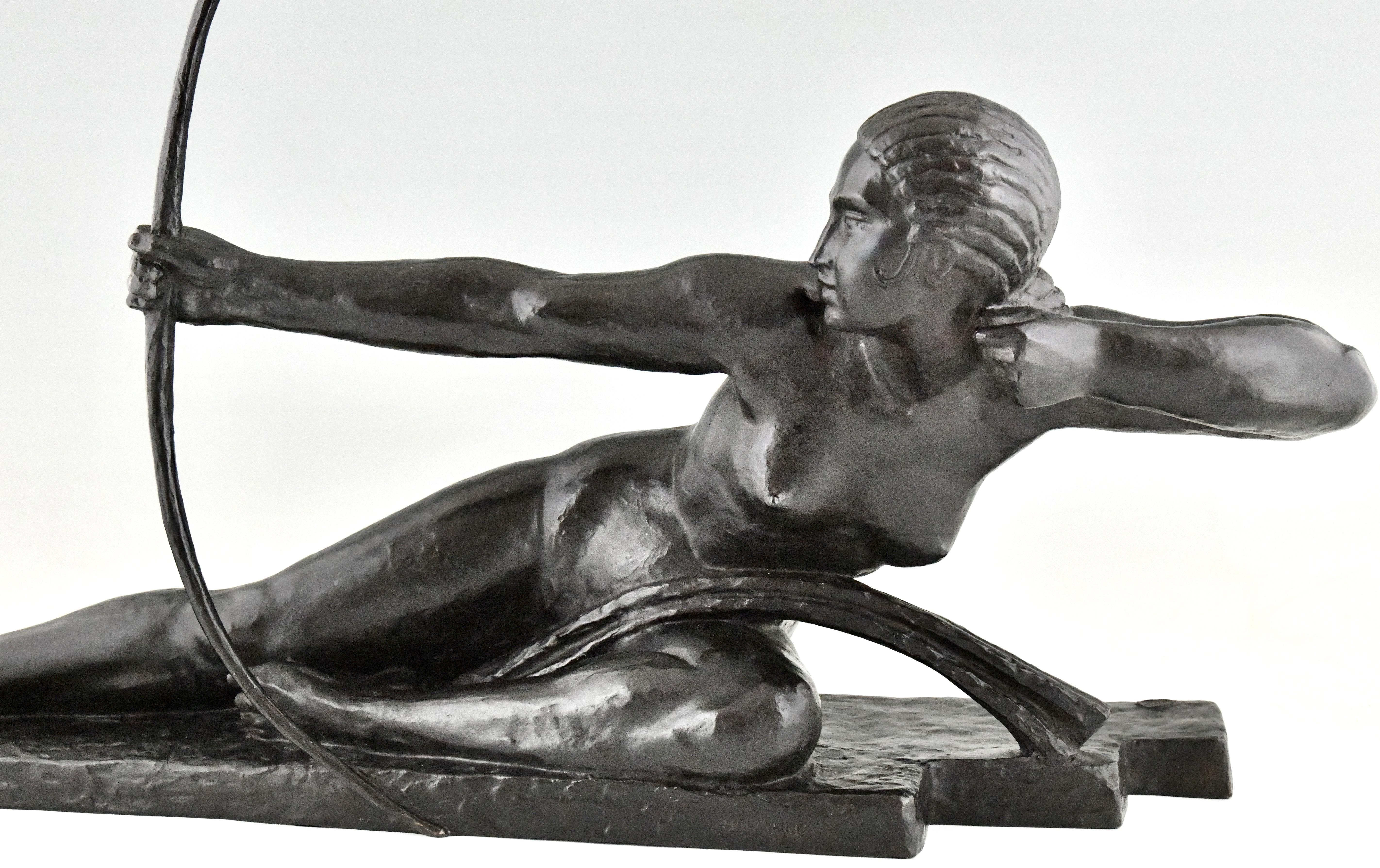 Art Deco bronze sculpture nude with bow Penthesilia Marcel Bouraine, Susse Fr.  2