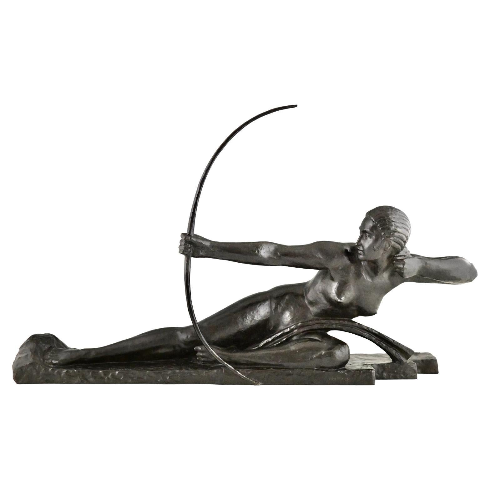 Art Deco bronze sculpture nude with bow Penthesilia Marcel Bouraine, Susse Fr. 