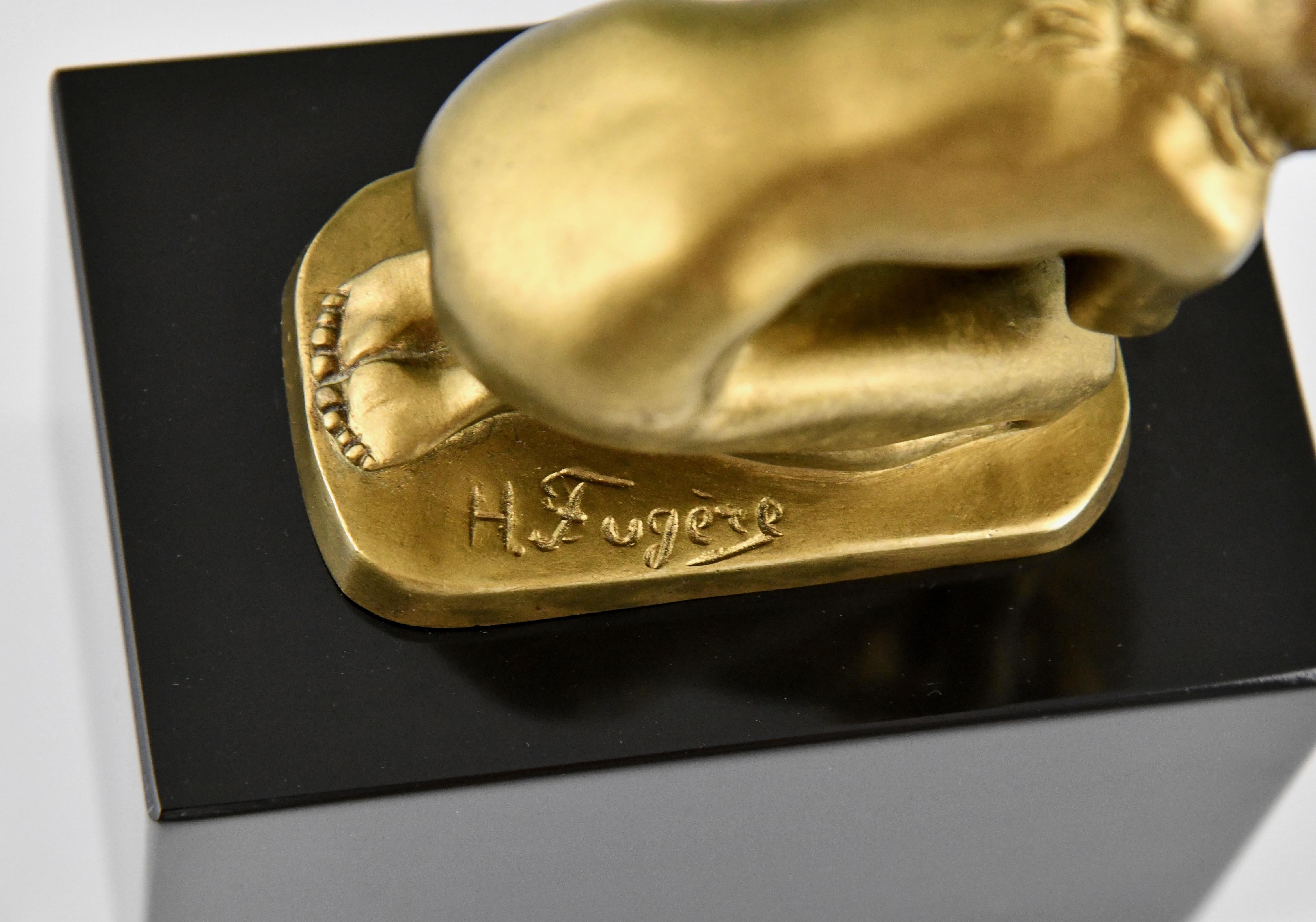 Art Deco bronze sculpture nude with cat by Henry Fugère 3