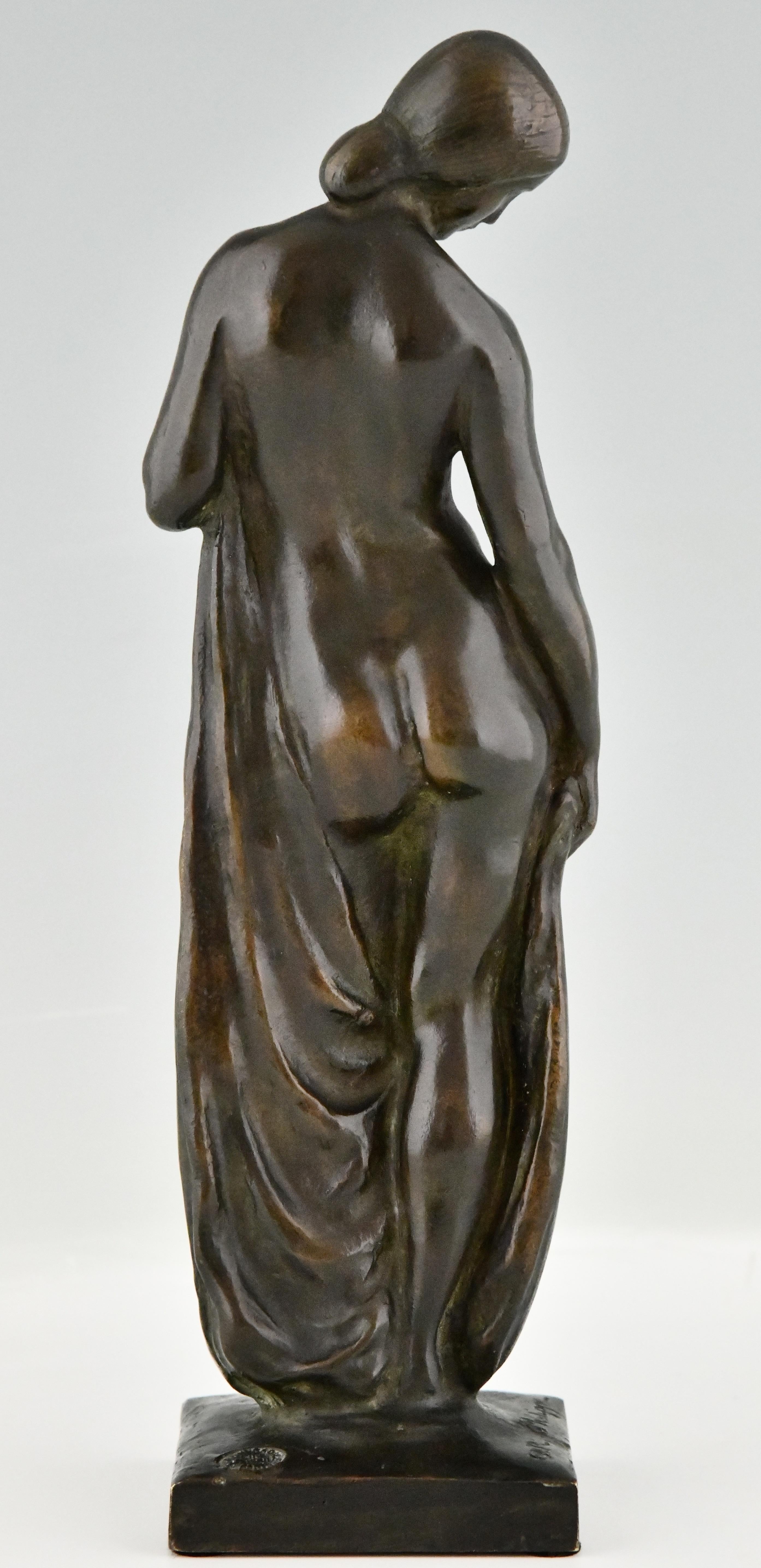Art Deco Bronze Sculpture Nude with Drape by Abel R. Philippe, France 1925 In Good Condition For Sale In Antwerp, BE