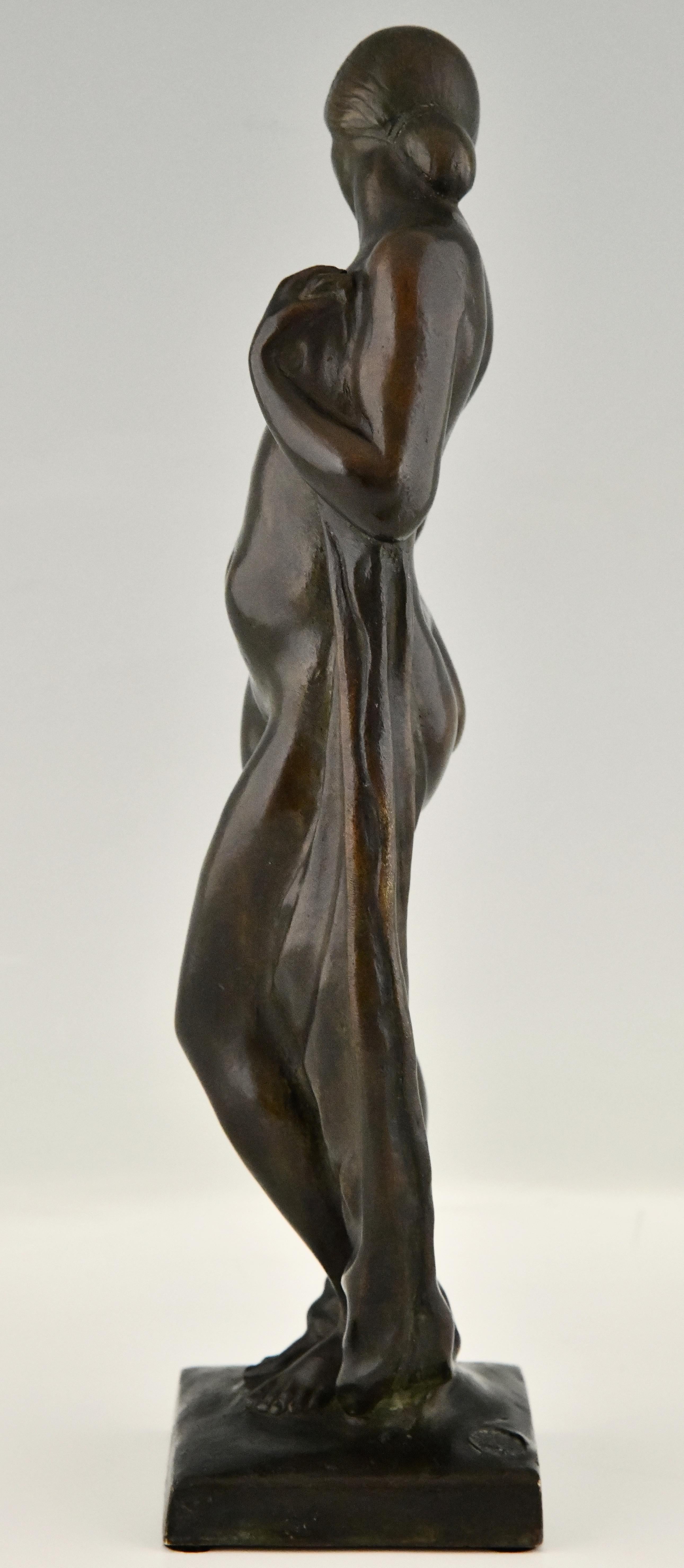 Early 20th Century Art Deco Bronze Sculpture Nude with Drape by Abel R. Philippe, France 1925 For Sale