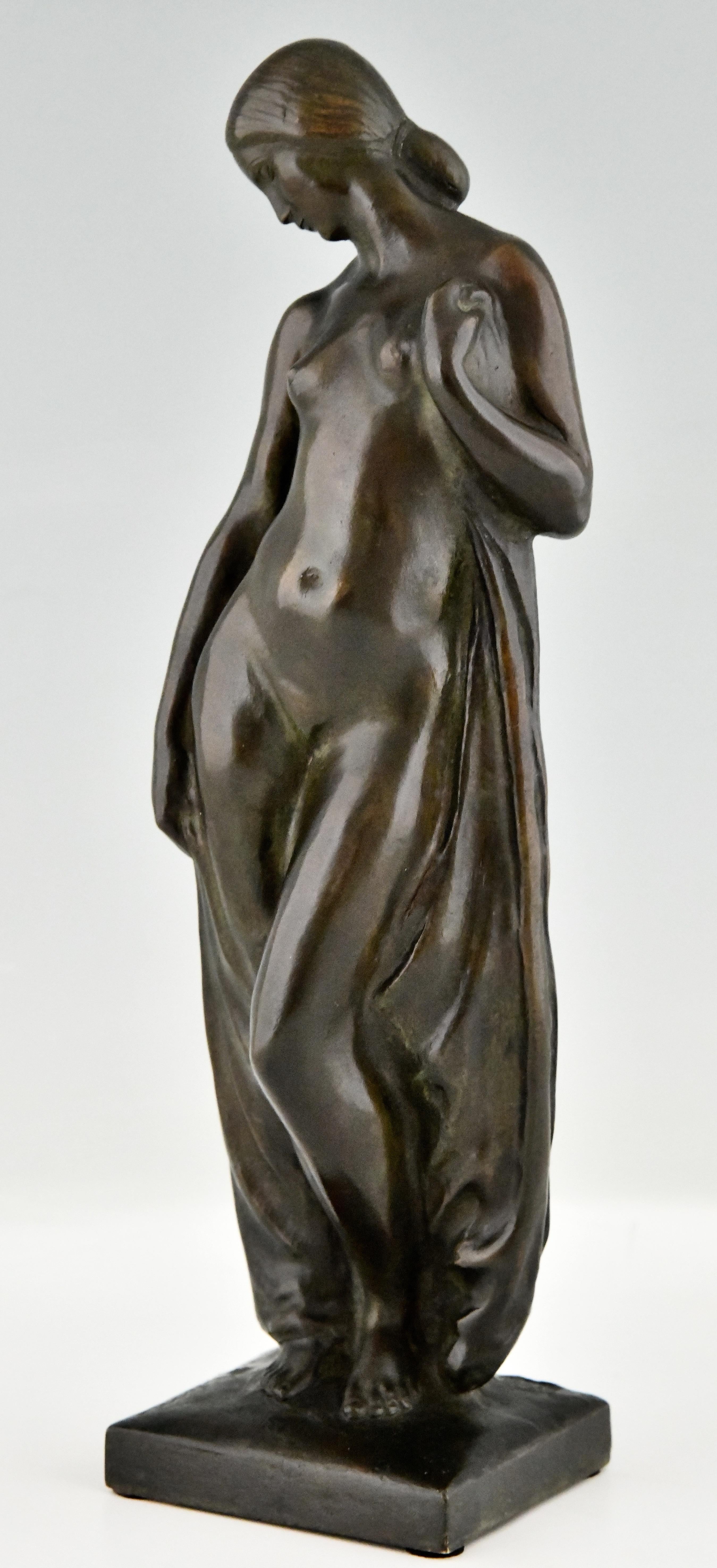 Art Deco Bronze Sculpture Nude with Drape by Abel R. Philippe, France 1925 For Sale 1