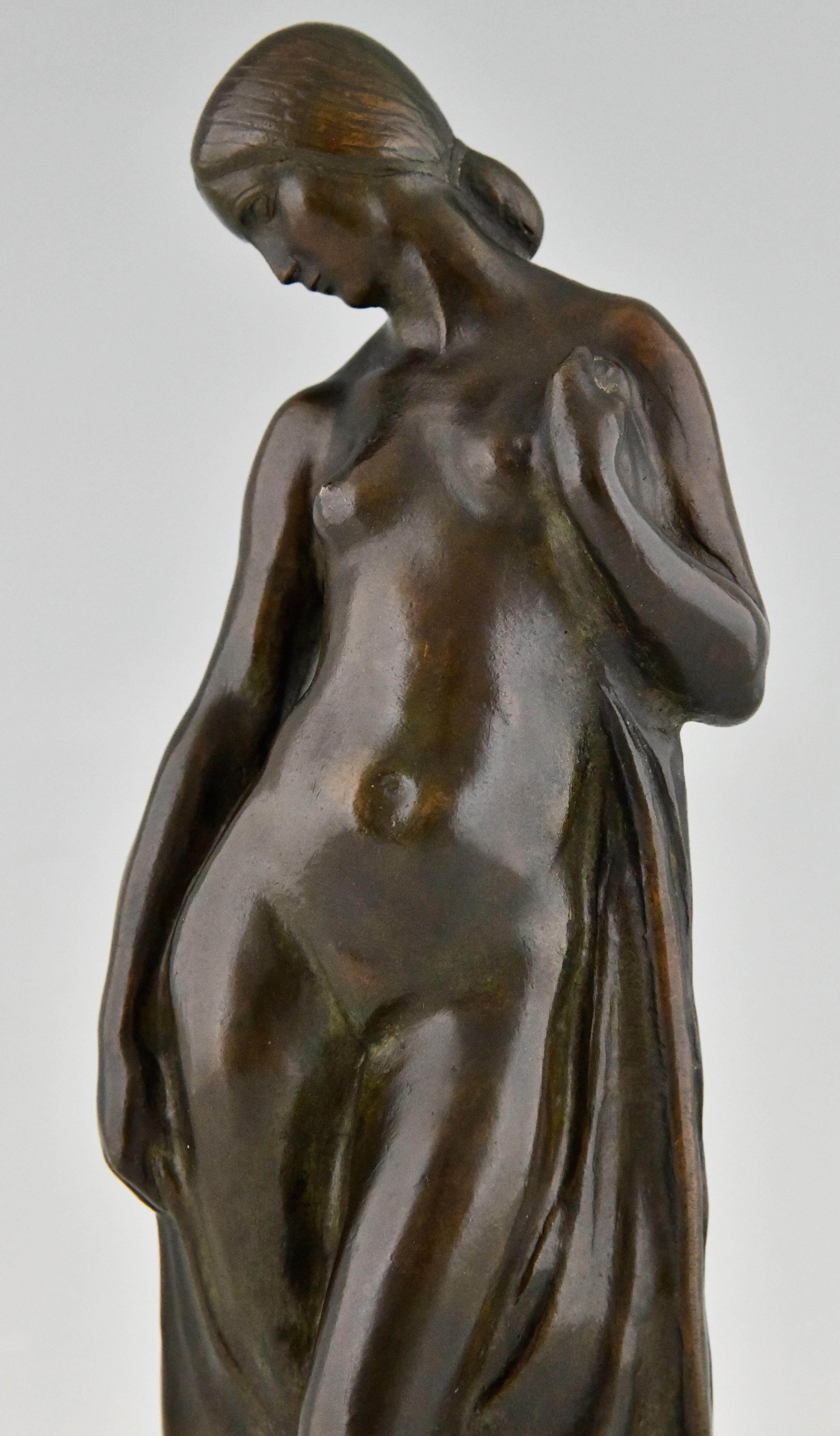 Art Deco Bronze Sculpture Nude with Drape by Abel R. Philippe, France 1925 For Sale 2